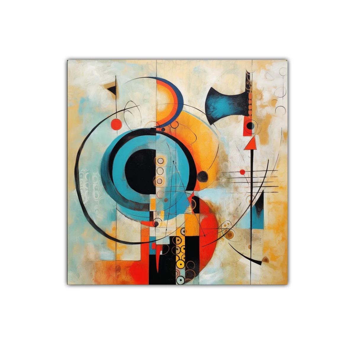 Composición abstracta con círculos y líneas en tonos cálidos y turquesa — imagen principal