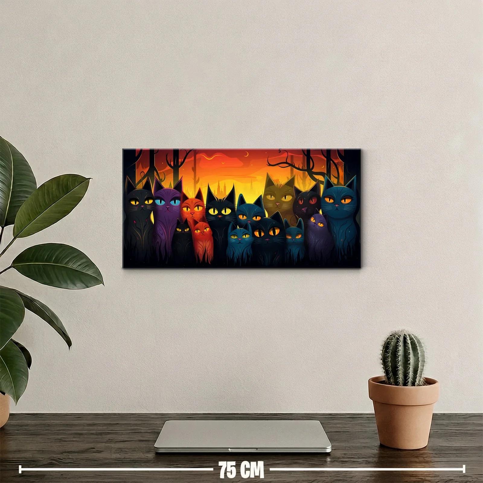 Cuadro grupo de gatos de colores con luna creciente — miniatura 2