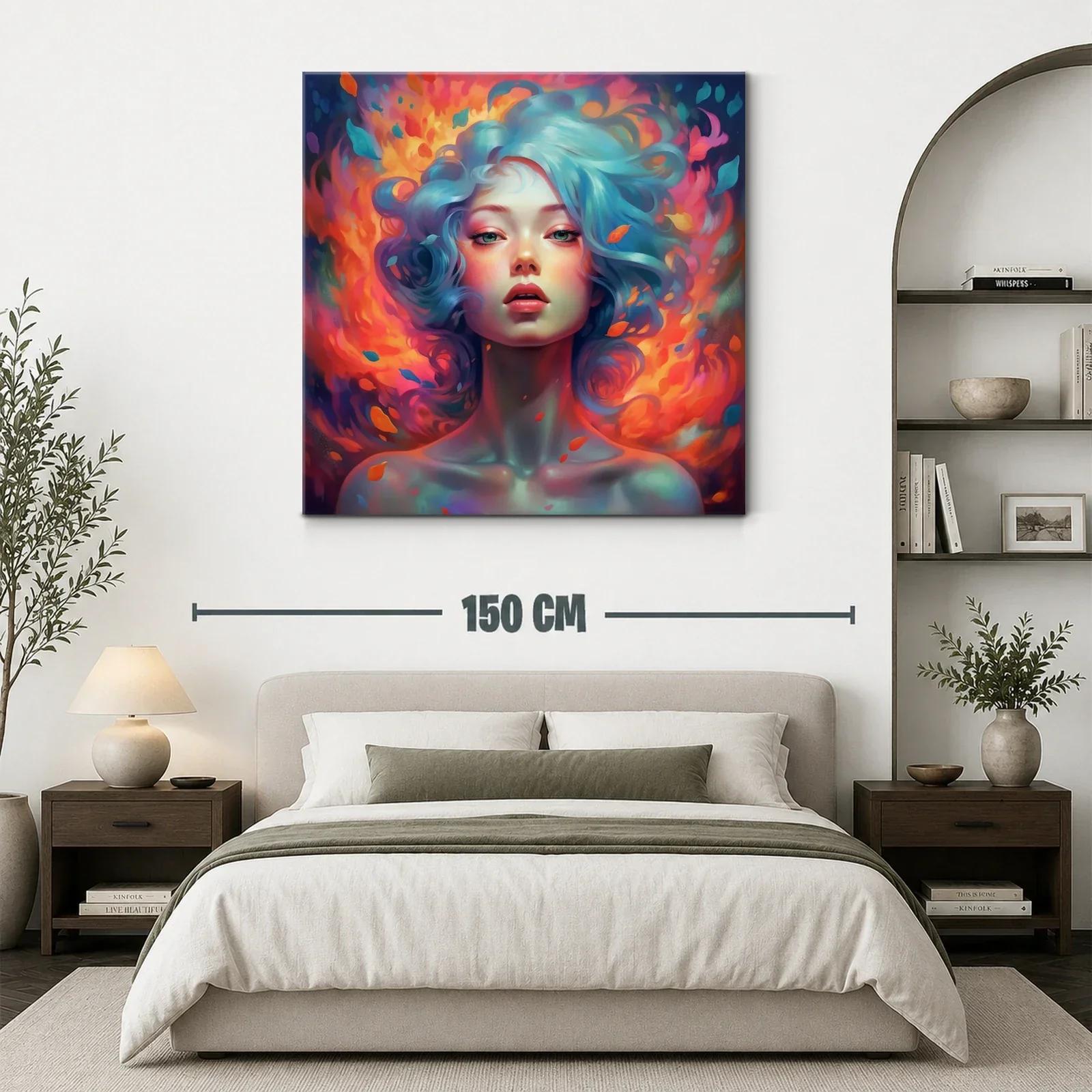 Retrato femenino con cabello azul y llamas vibrantes — miniatura 3