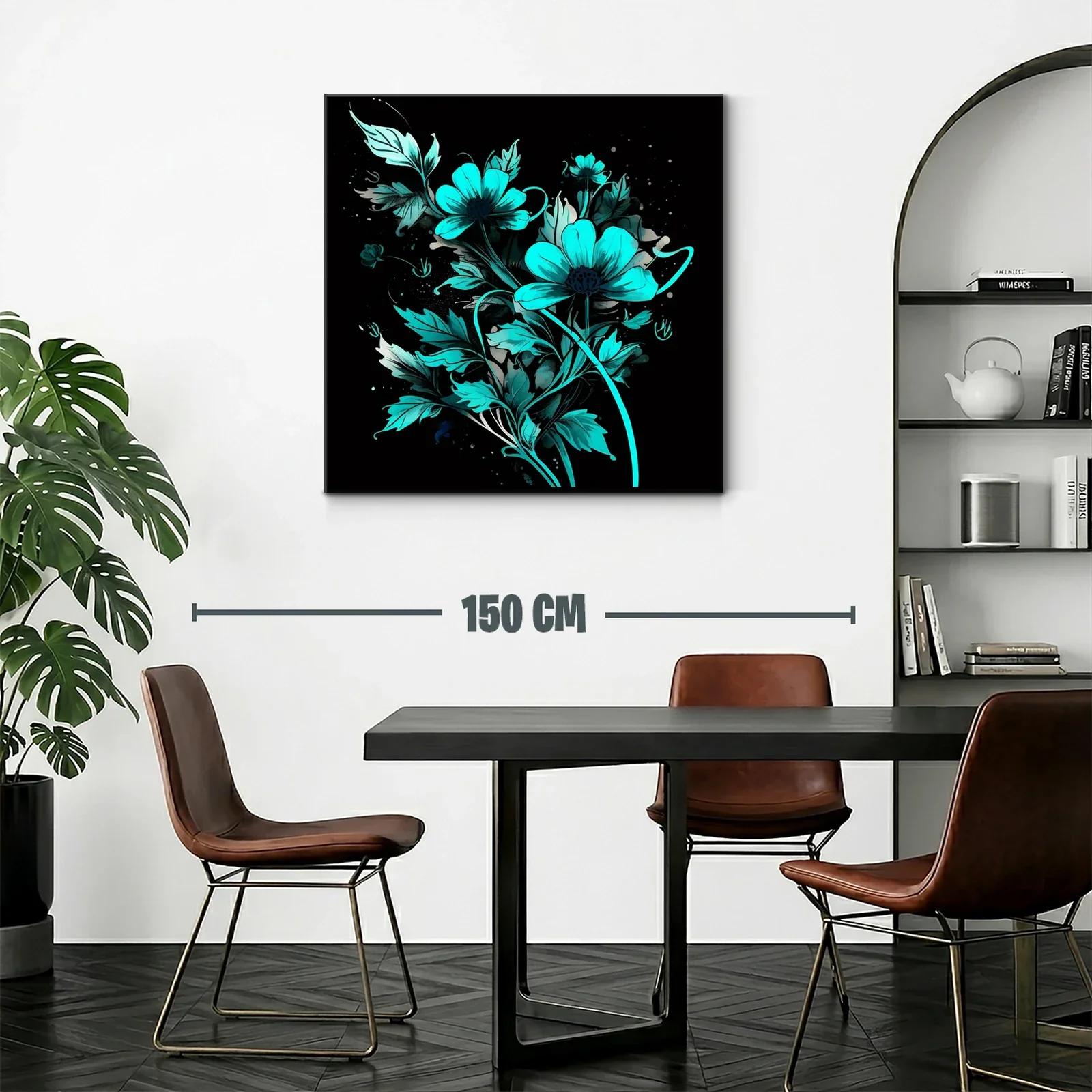 Flores vibrantes en tonos turquesa sobre fondo negro — miniatura 2