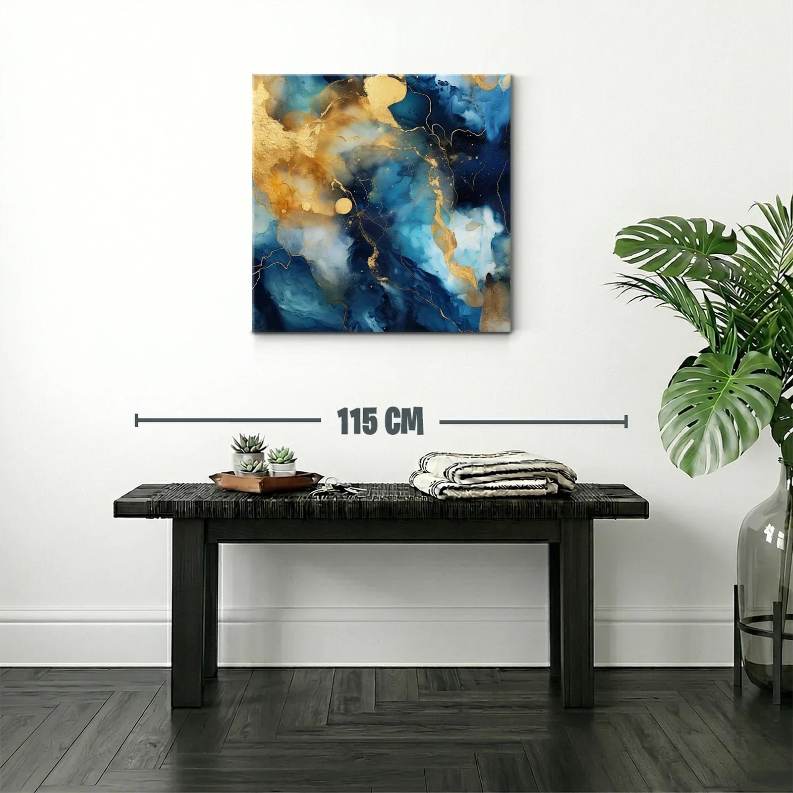 Cuadro abstracto en tonos azules y dorados con textura fluida — miniatura 2