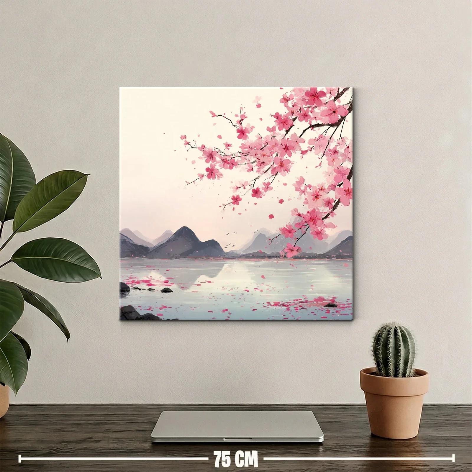 Serena escena con flores de cerezo en paisajes montañosos — miniatura 2