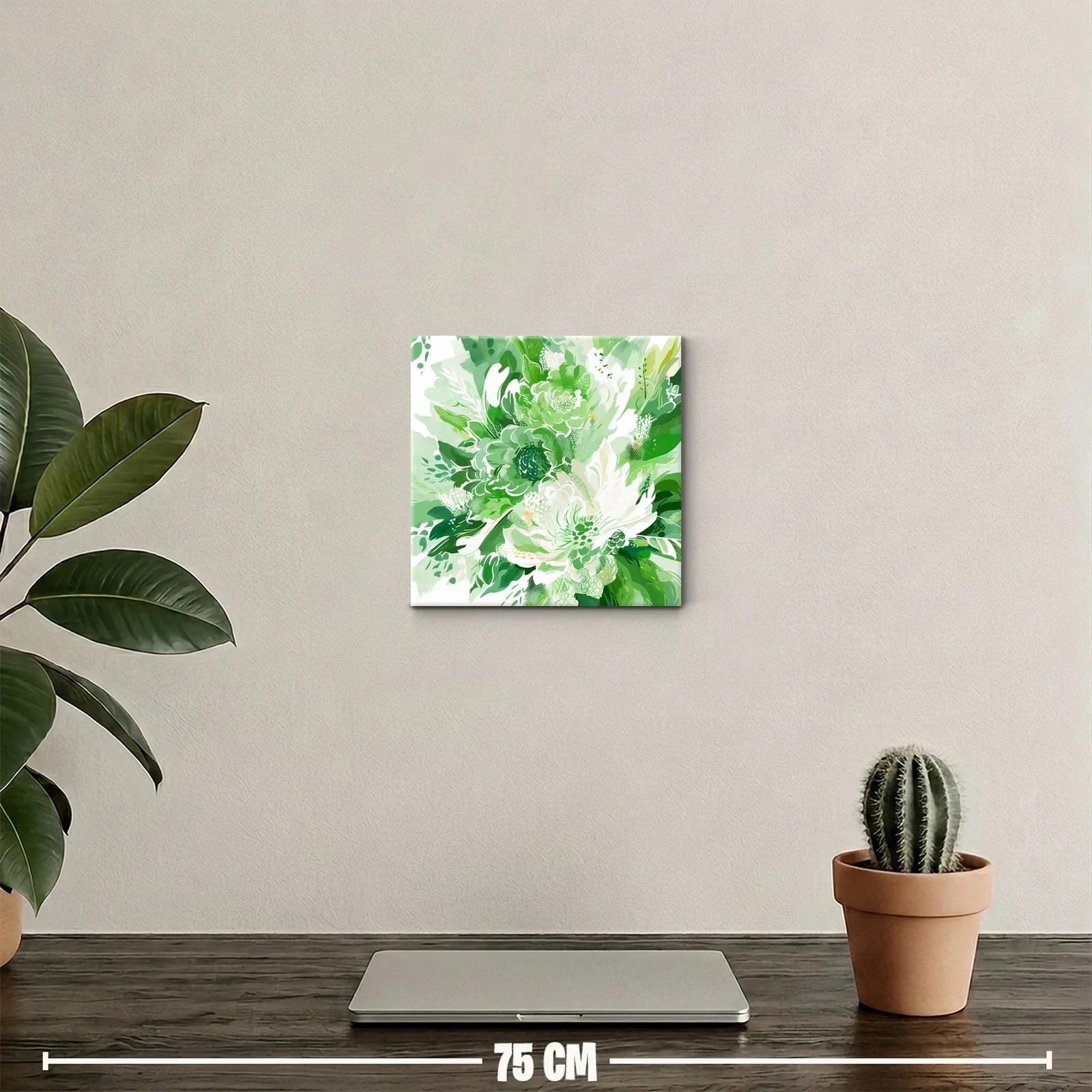 Cuadro floral con tonos verdes y blancos para decoración natural — miniatura 2