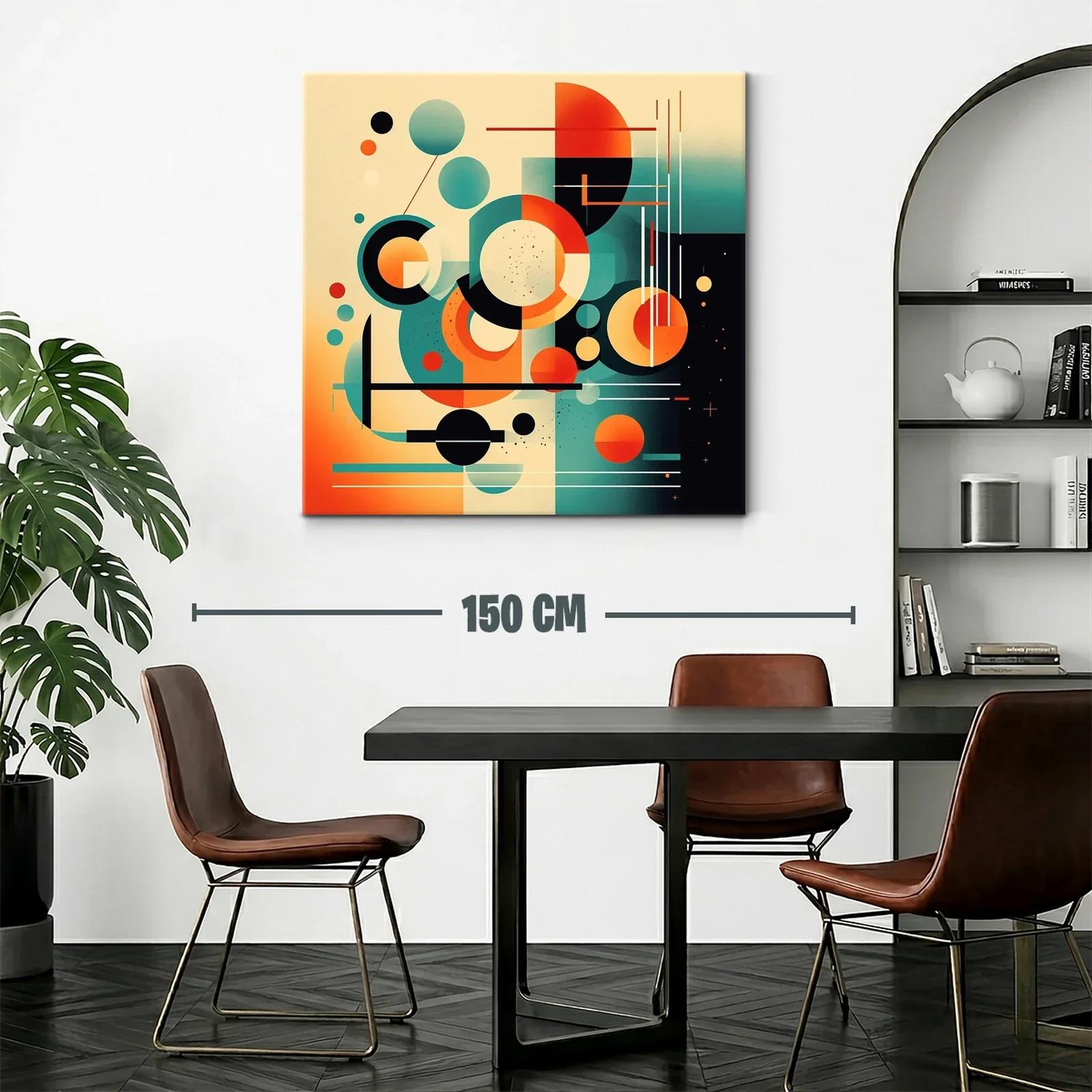 Cuadro abstracto geométrico con círculos y líneas vibrantes — miniatura 2