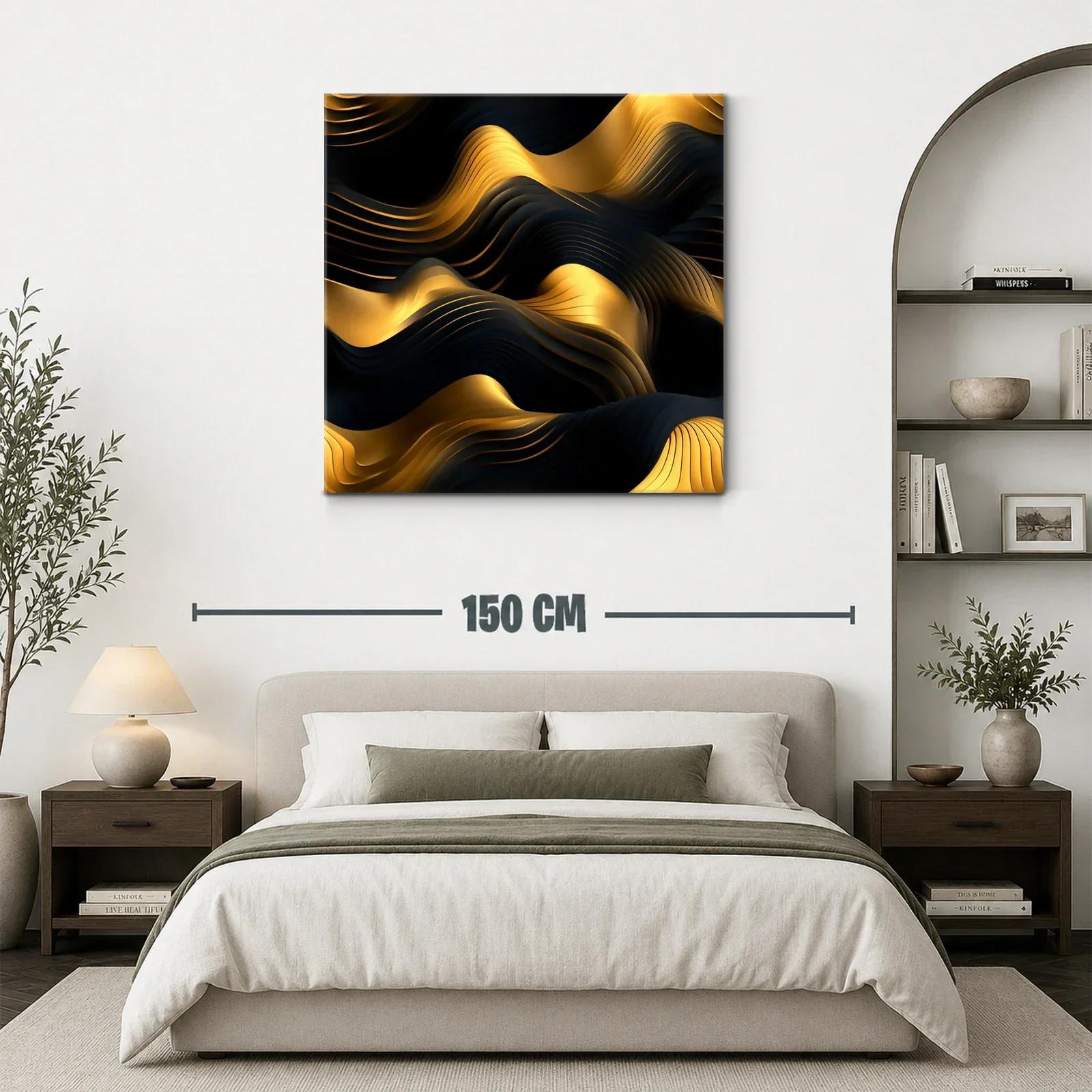 Composición abstracta en tonos dorados y negros con texturas onduladas — miniatura 3