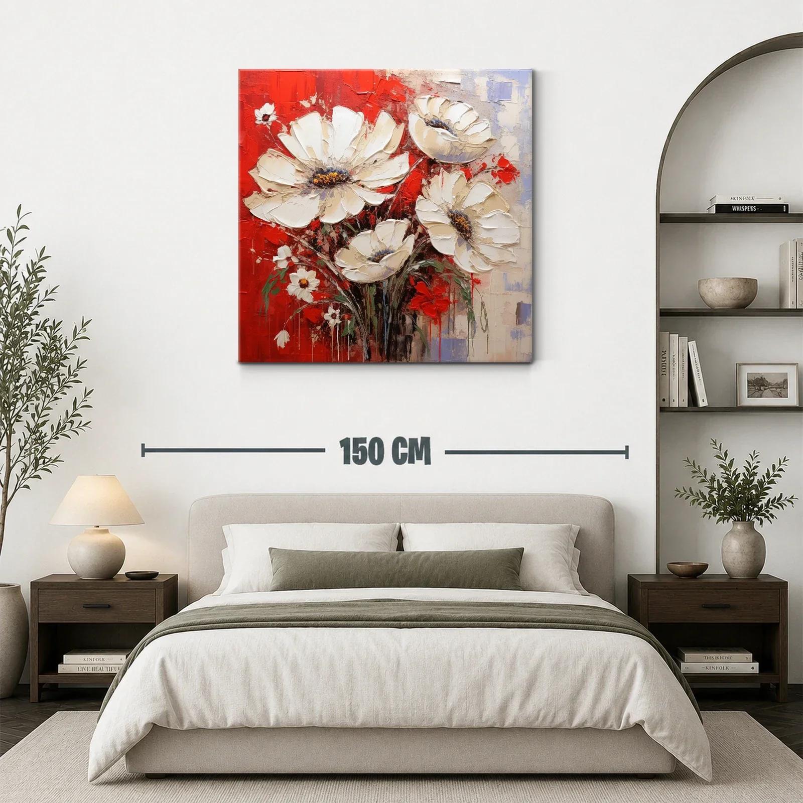 Flores blancas sobre fondo rojo intenso y texturas vibrantes — miniatura 3