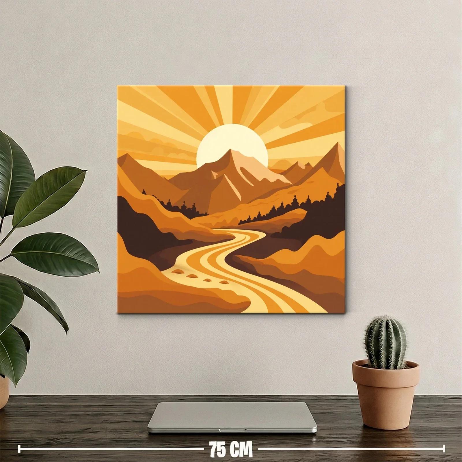 Paisaje de montaña al amanecer con río dorado — miniatura 2