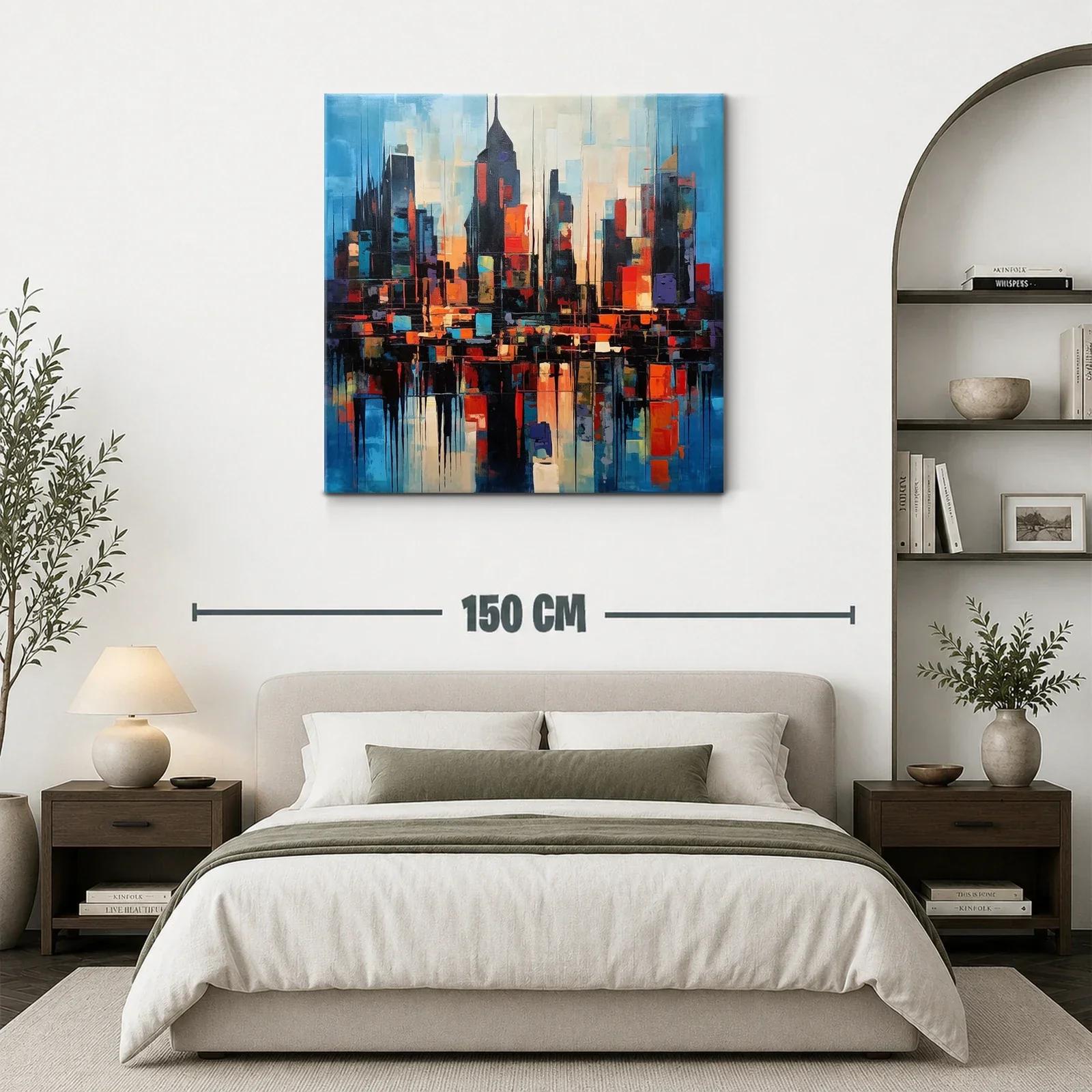 Ciudad abstracta con vibrantes tonos cálidos y fríos al atardecer — miniatura 3