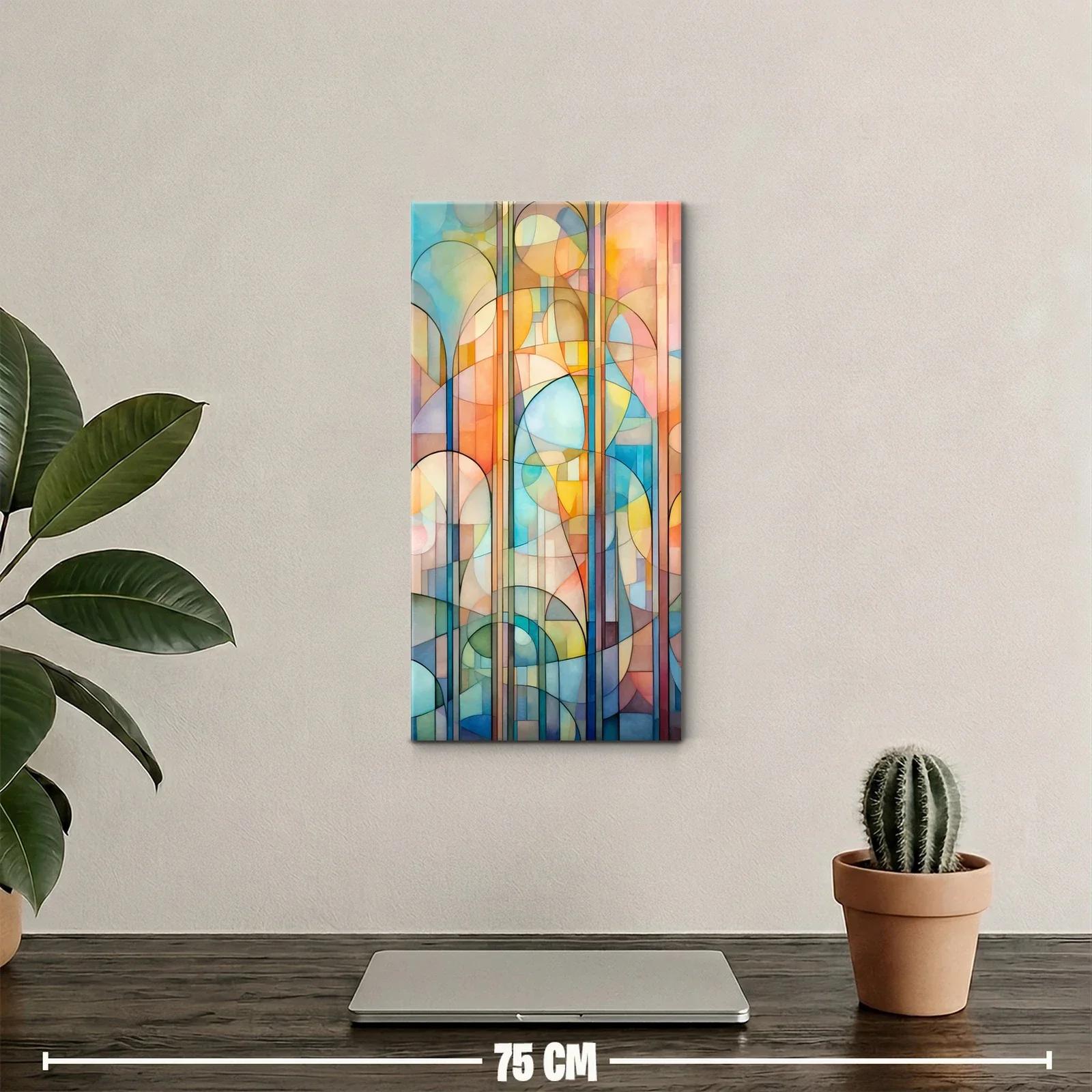 Cuadro composición geométrica con arcos y círculos tipo vitral — miniatura 2