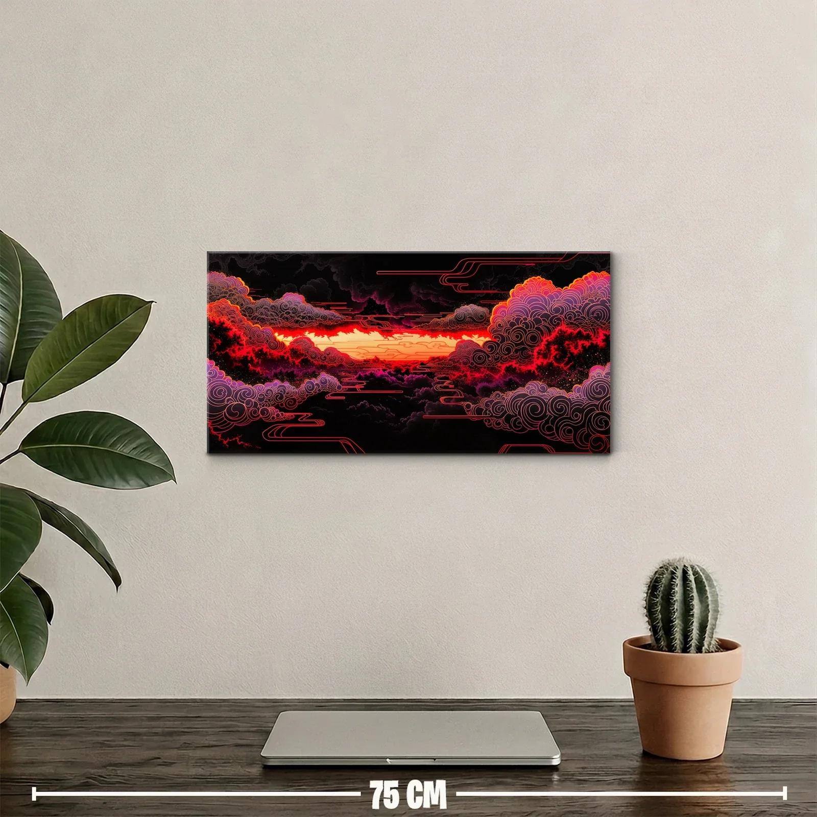 Cuadro nubes rojas con líneas decorativas finas — miniatura 2