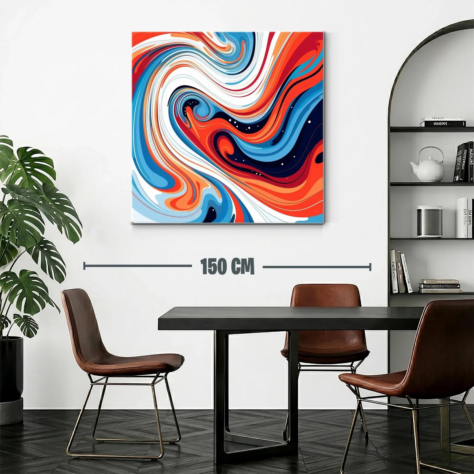 Cuadro abstracto con remolinos en tonos azul y naranja vivo — miniatura 2