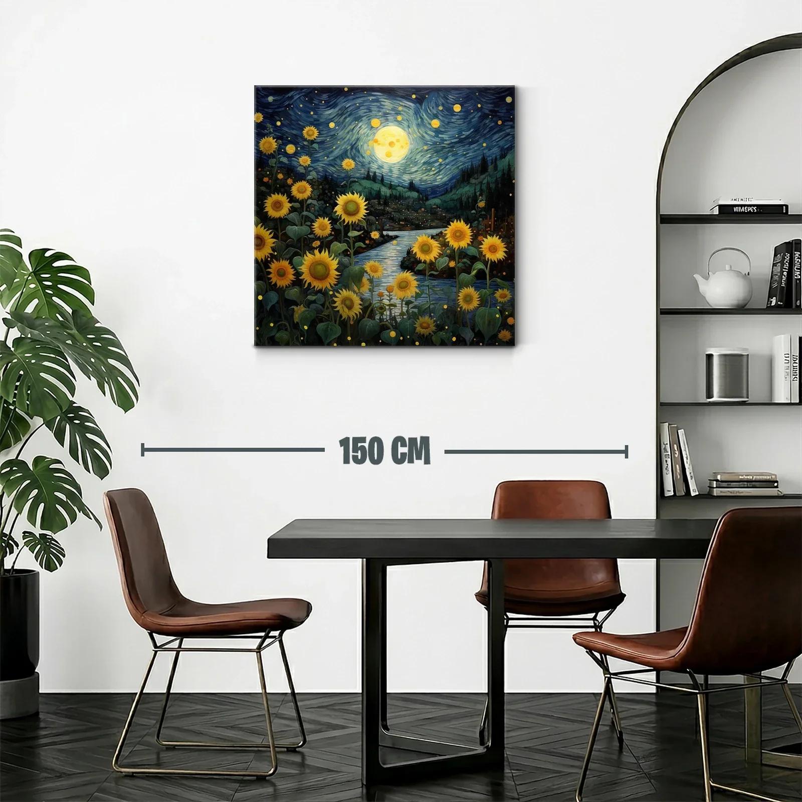 Campo de girasoles bajo un cielo estrellado y la luna llena — miniatura 2