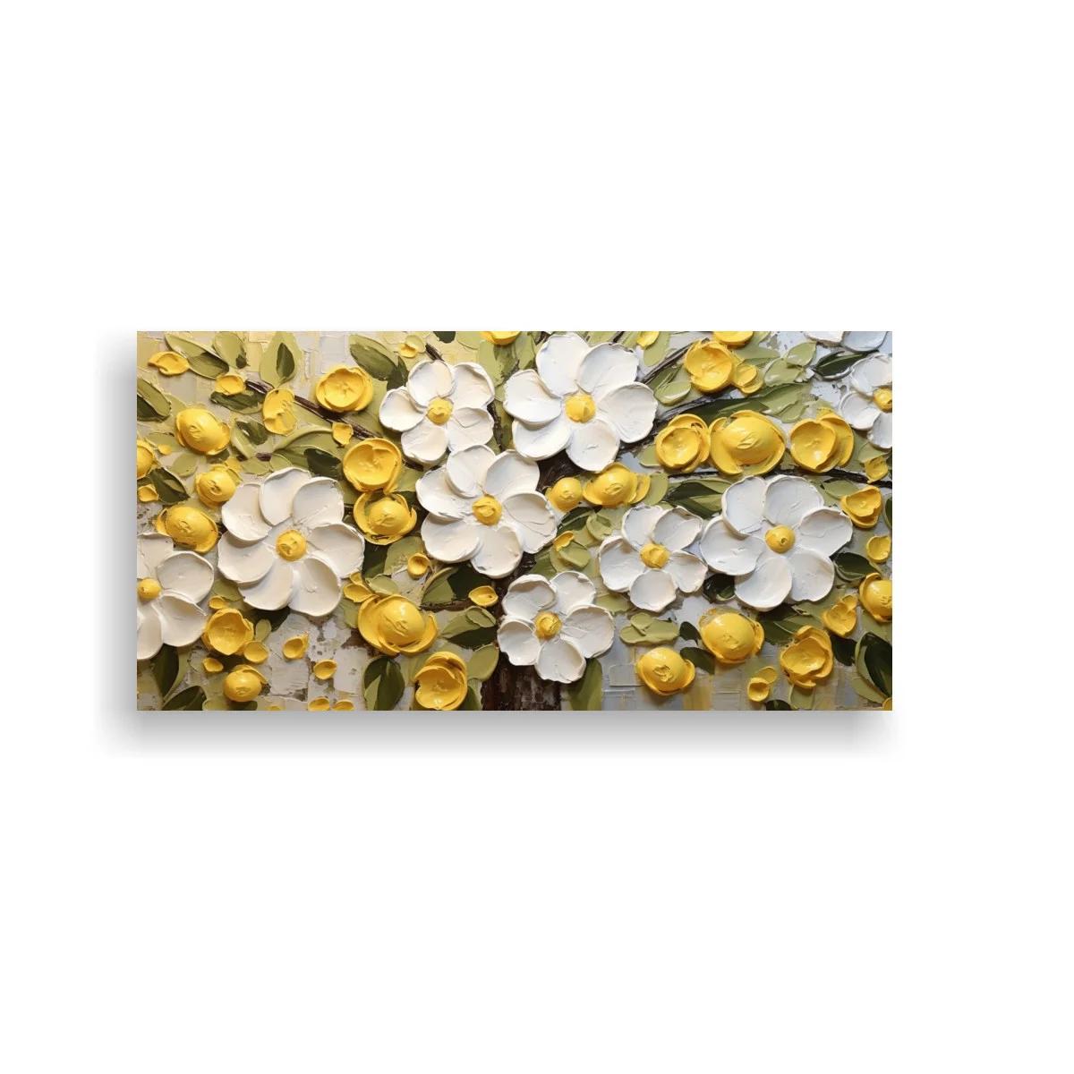 Cuadro flores blancas en relieve con capullos dorados — imagen principal