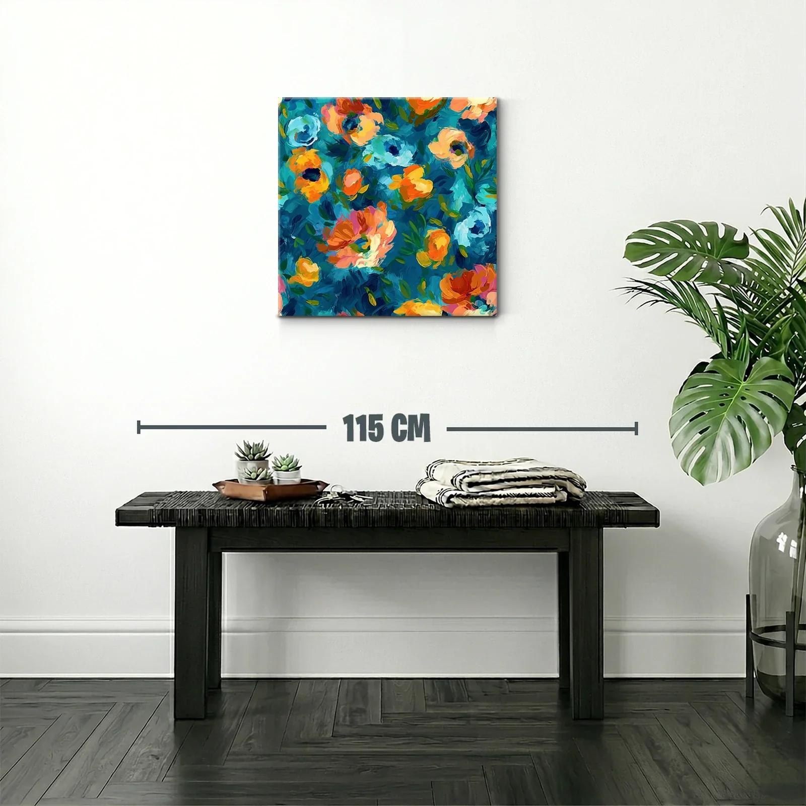 Cuadro floral vibrante con tonos azules y naranjas — miniatura 2