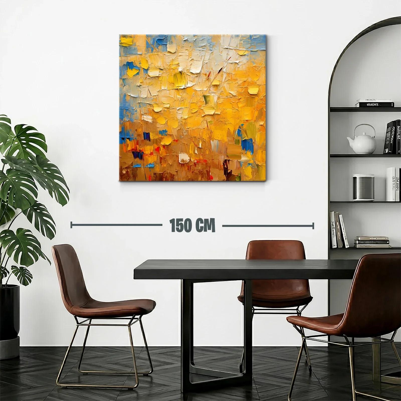 Cuadro abstracto en tonos cálidos con destellos azules — miniatura 2