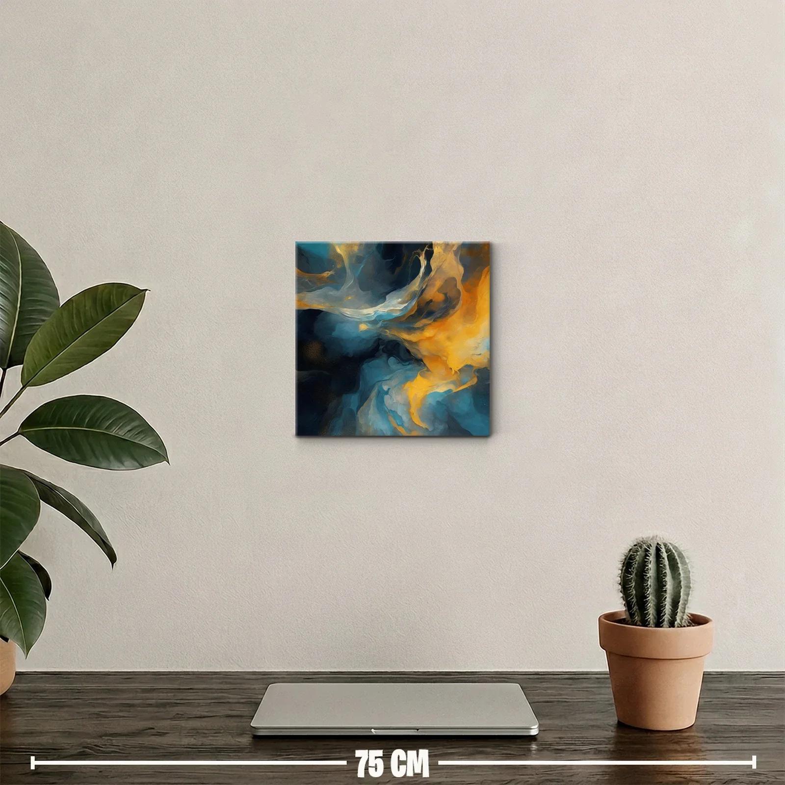 Cuadro abstracto con tonos azules y dorados vibrantes — miniatura 2