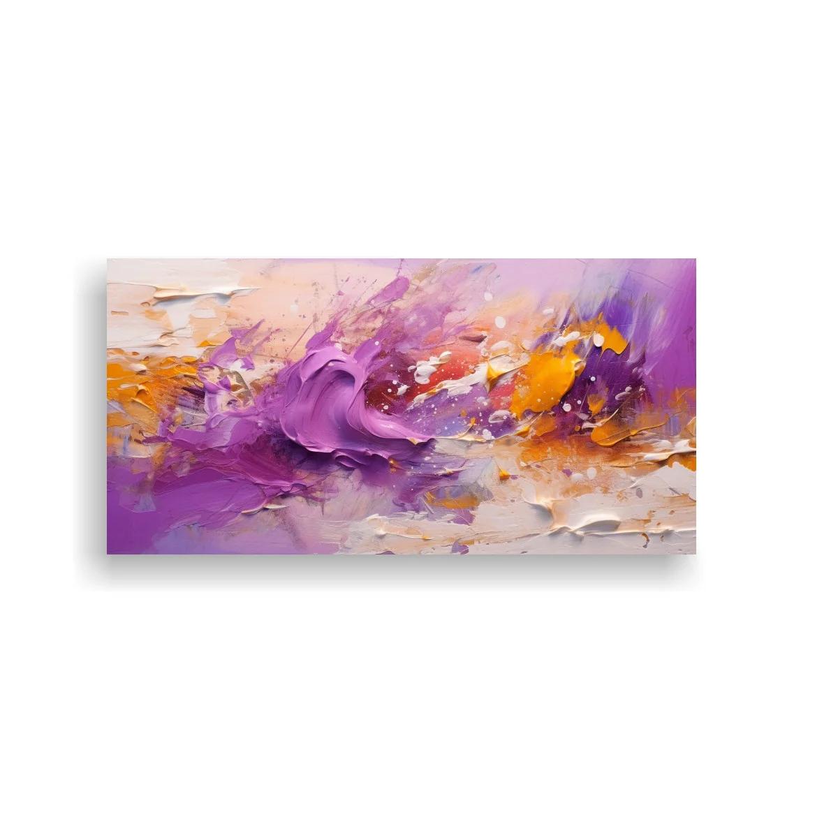 Cuadro abstracto morado y coral con empaste y salpicaduras — imagen principal