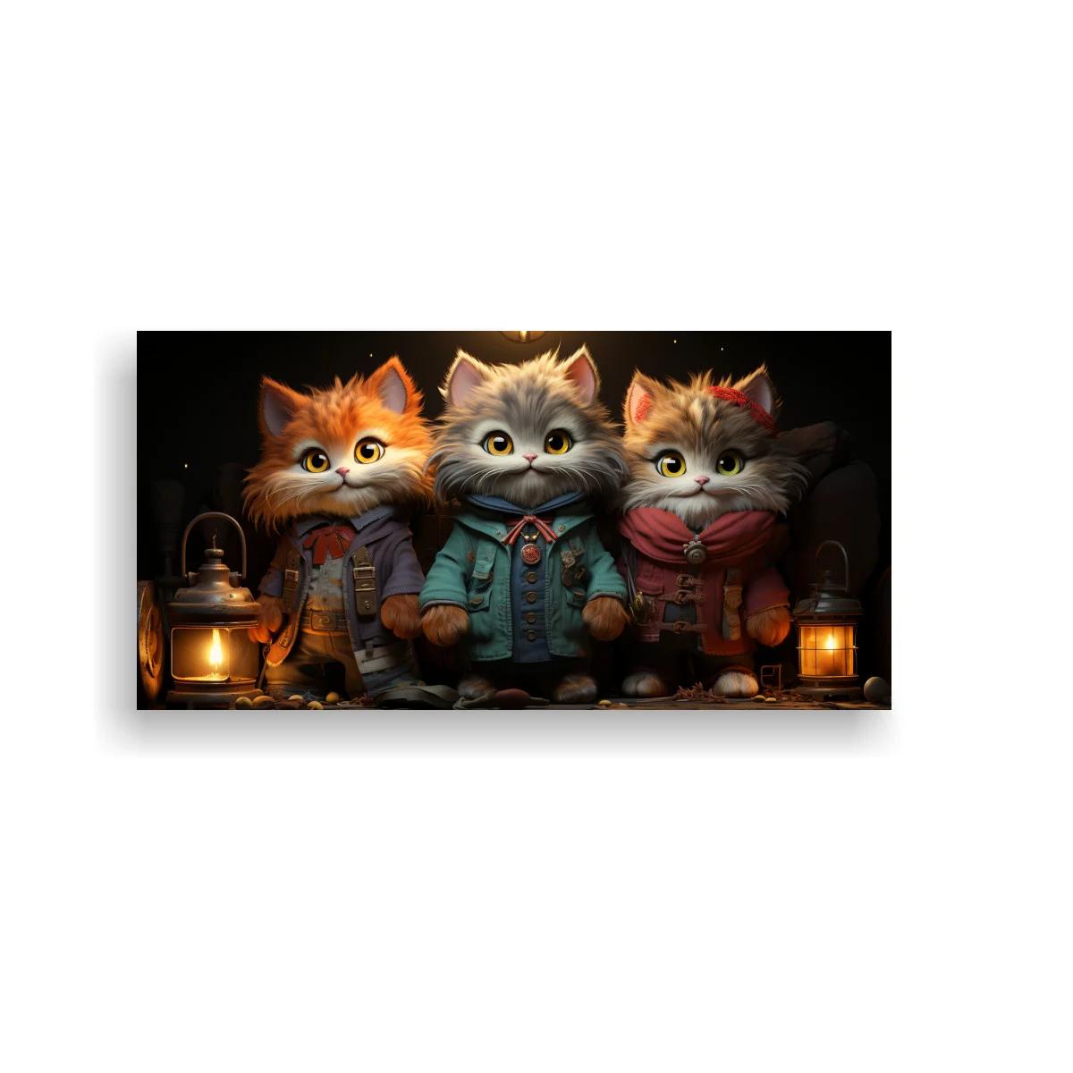 Cuadro tres gatitos vestidos con faroles — imagen principal