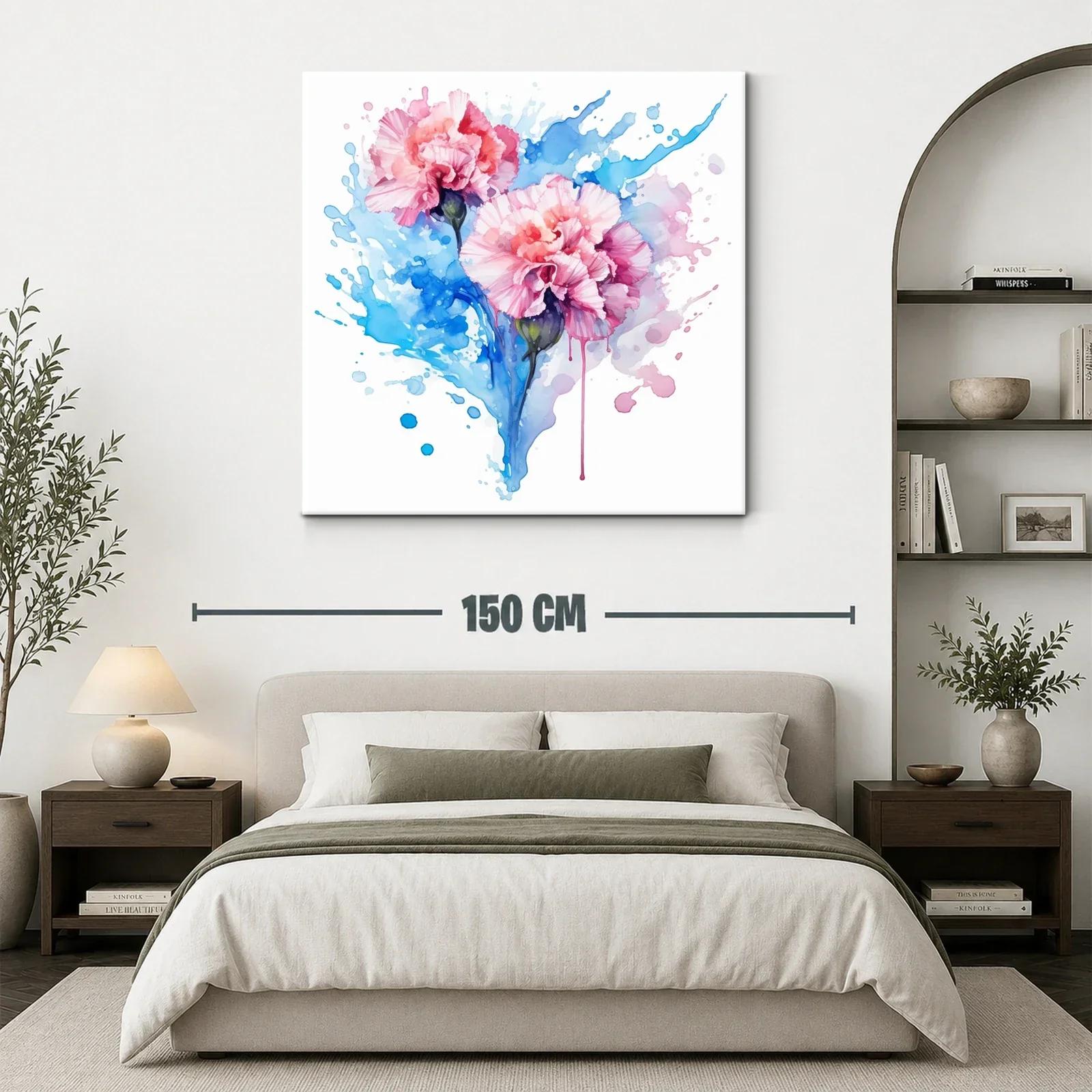 Flores rosas con fondo acuarela en tonos azules vibrantes — miniatura 3