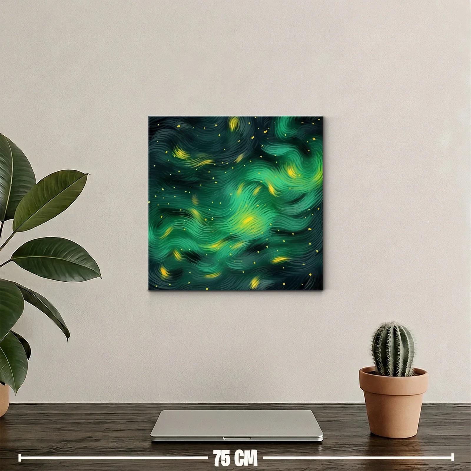 Cuadro abstracto con textura fluida en tonos verdes y amarillos — miniatura 2