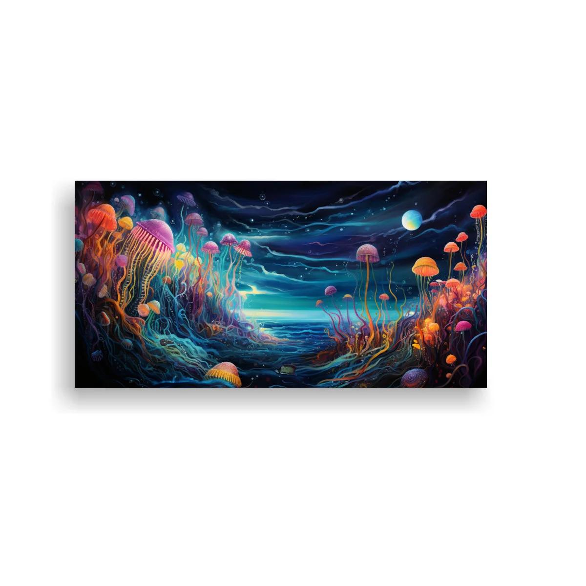 Cuadro paisaje submarino con medusas de distintos tamaños — imagen principal