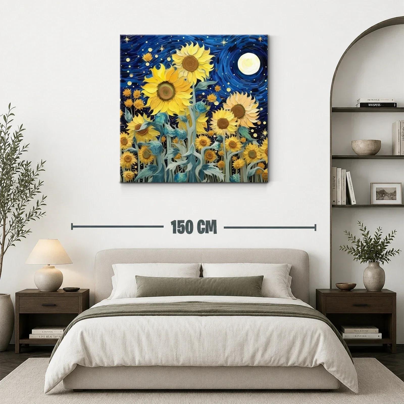 Girasoles bajo un cielo nocturno estrellado y vibrante — miniatura 3