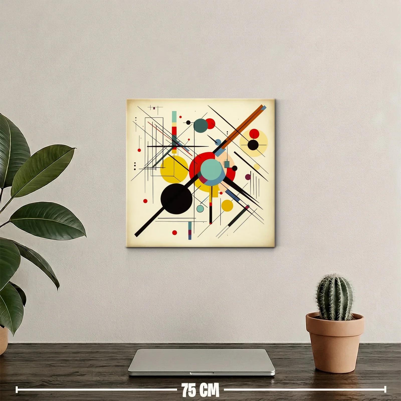 Cuadro abstracto con líneas y círculos geométricos vibrantes — miniatura 2
