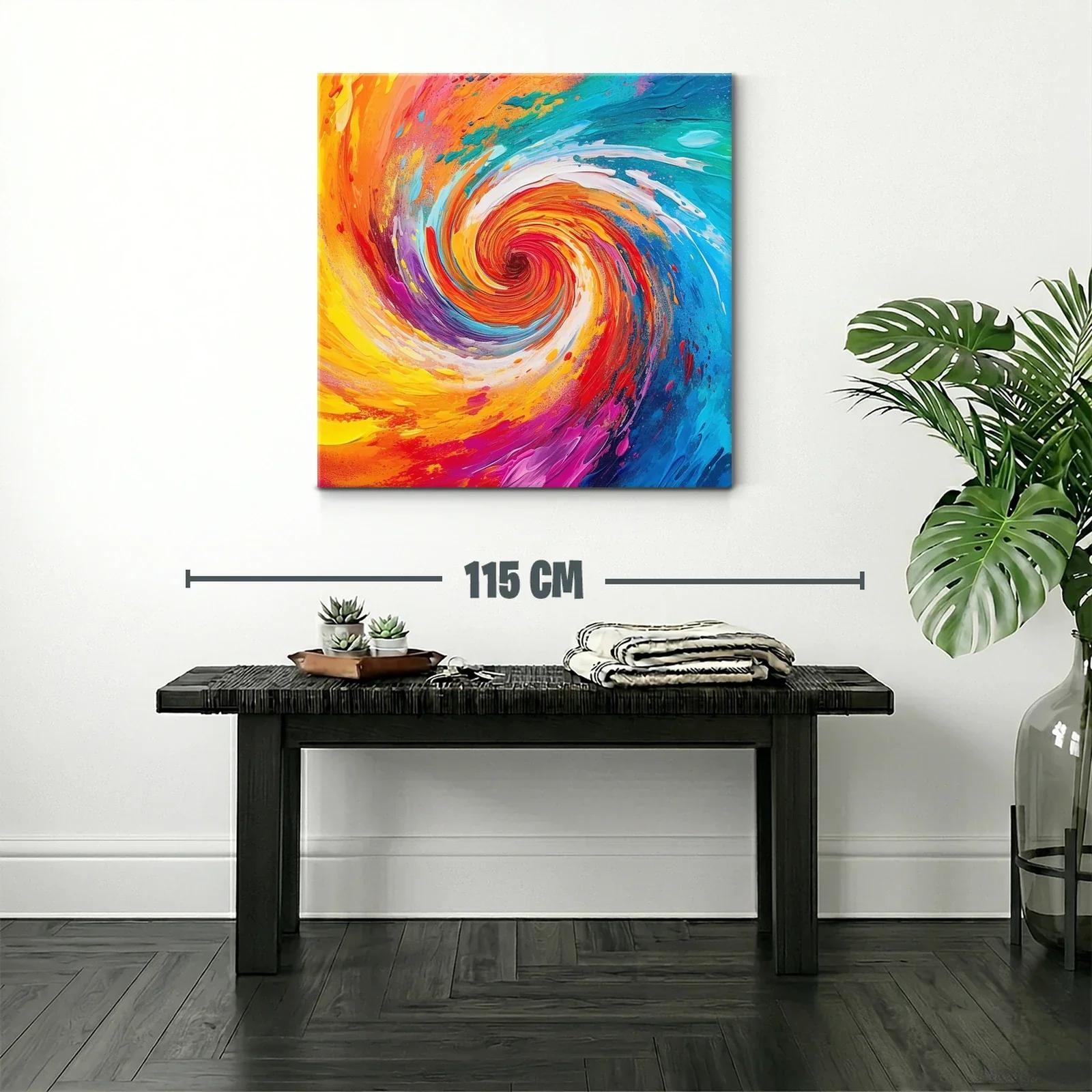Cuadro abstracto espiral en vibrantes tonos cálidos y fríos — miniatura 2