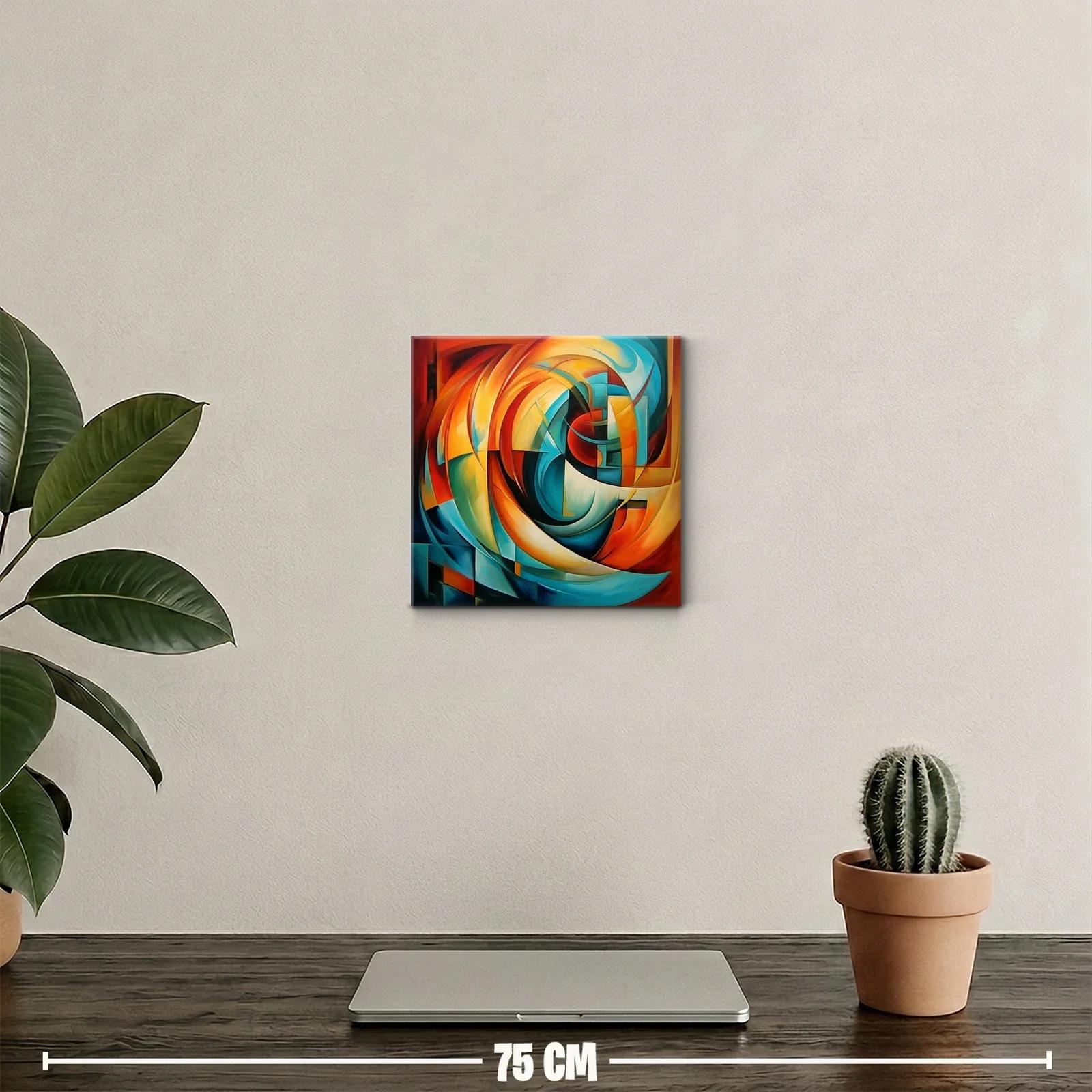Cuadro abstracto con vibrantes formas en tonos cálidos y fríos — miniatura 2