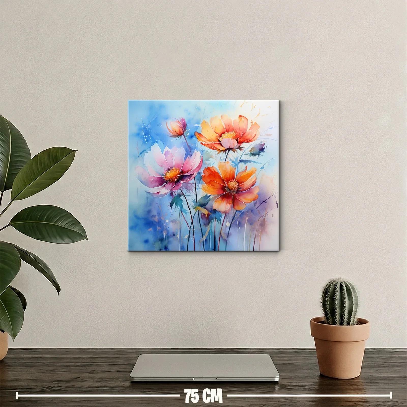 Vibrantes flores silvestres con tonos cálidos y fondo azul — miniatura 2