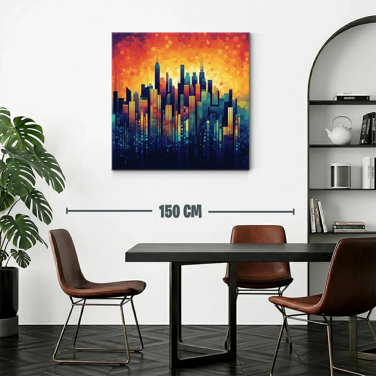 Vibrante skyline urbano con tonos cálidos y fríos contrastantes — miniatura 2
