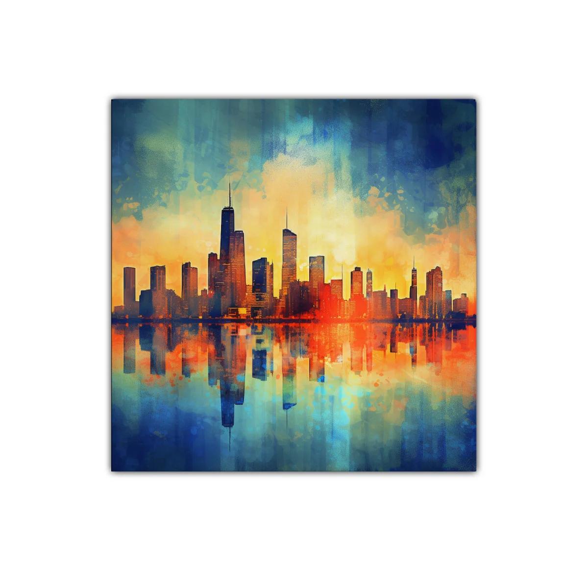 Vibrante paisaje urbano con reflejos al atardecer — miniatura 1