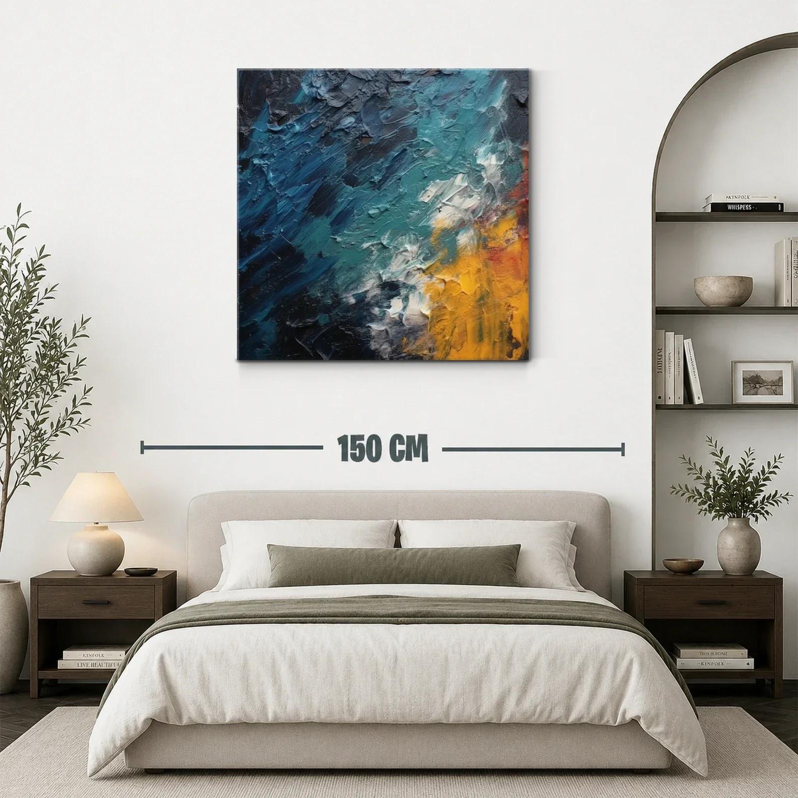 Cuadro abstracto con texturas en azul y amarillo vibrante — miniatura 3