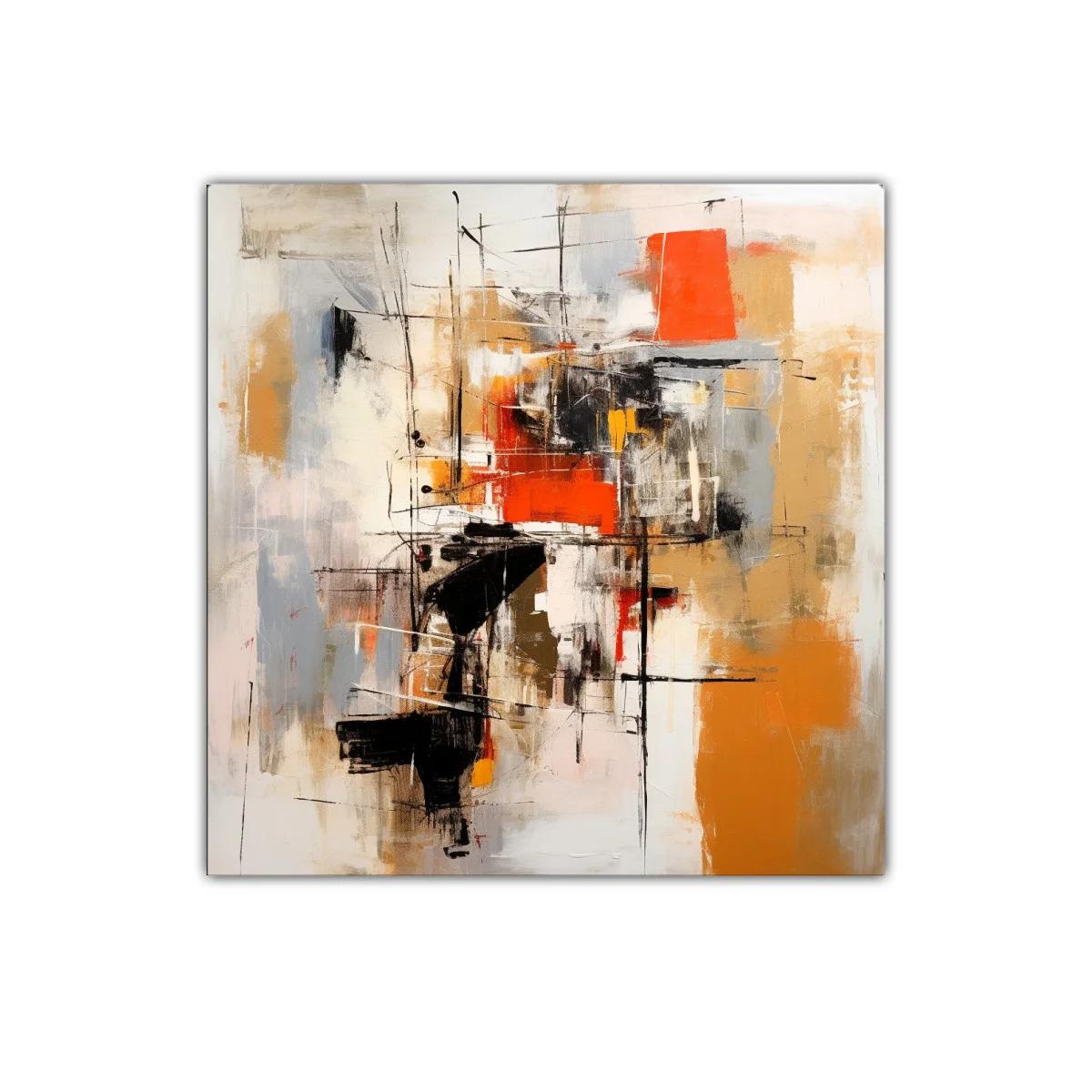 Cuadro abstracto con tonos cálidos y líneas dinámicas — miniatura 1