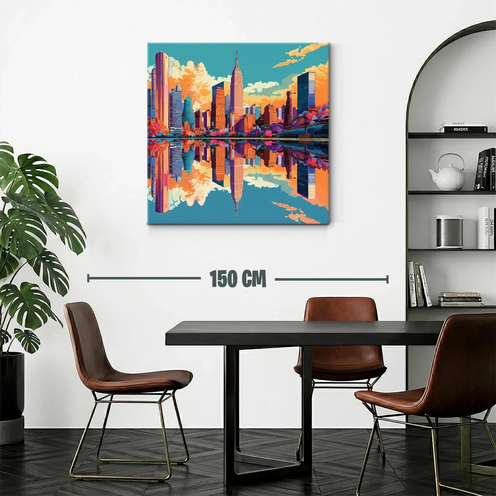 Paisaje urbano vibrante con reflejo en el agua — miniatura 2