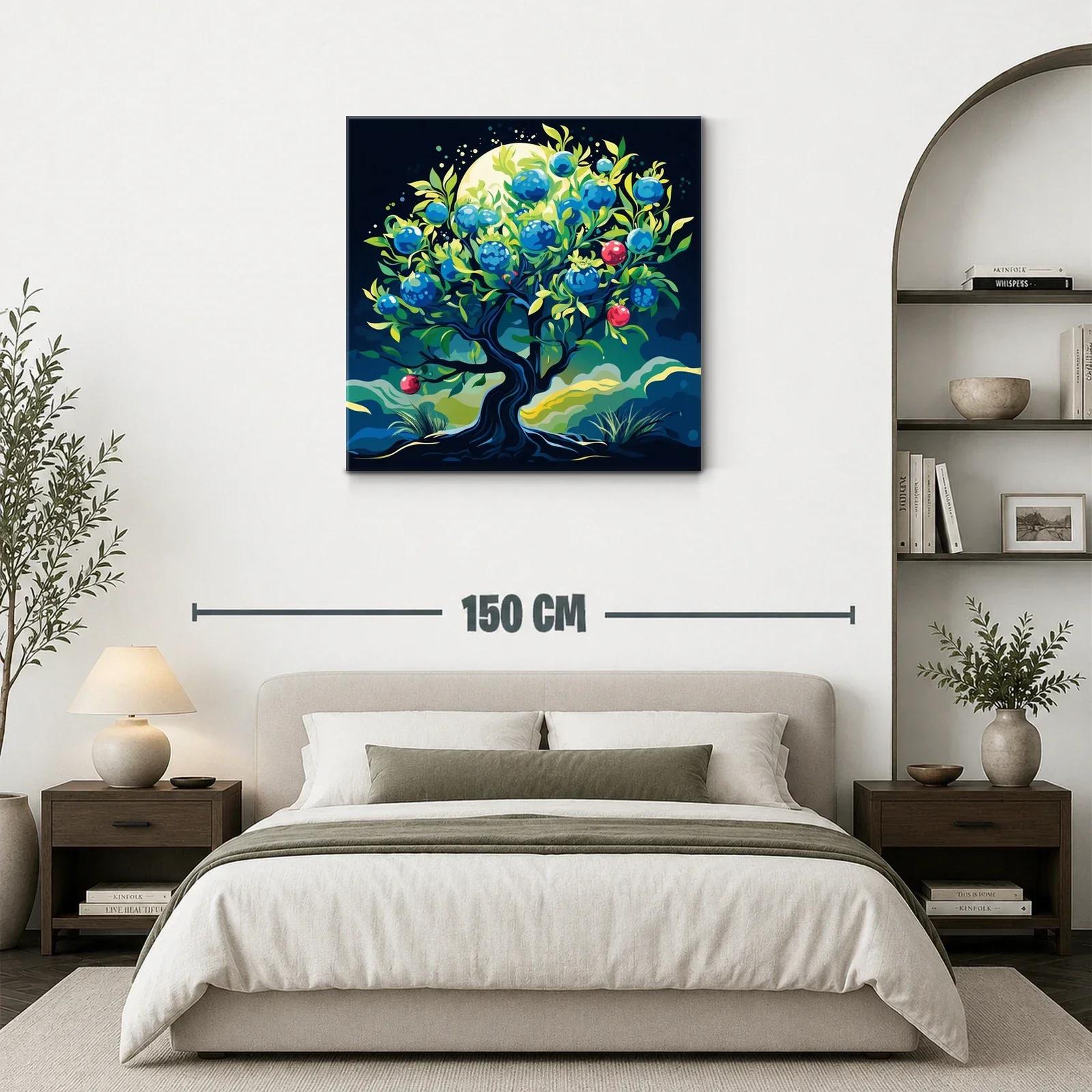 Árbol mágico con frutos azules y rojos en paisaje nocturno — miniatura 3