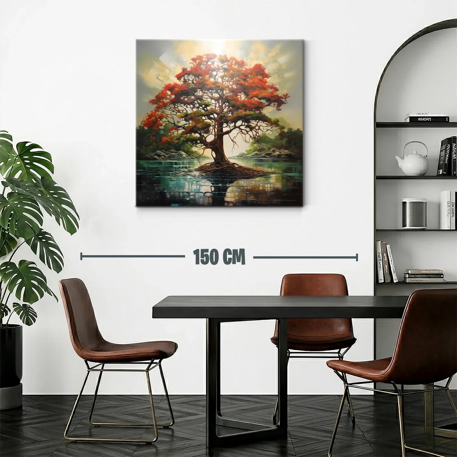 Árbol vibrante con raíces sobre lago sereno — miniatura 2
