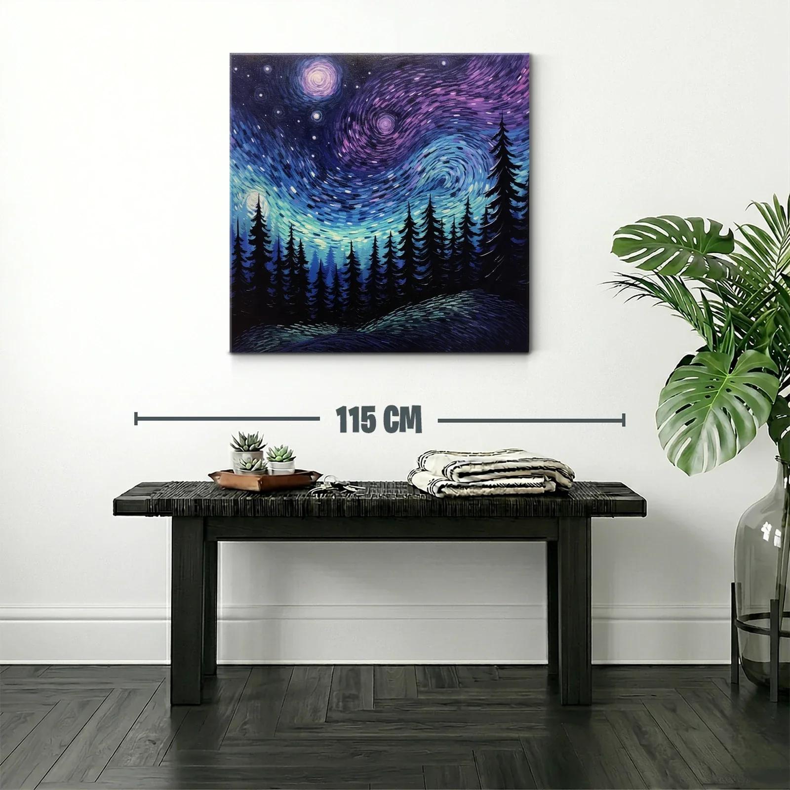 Cielo estrellado sobre bosque en tonos azul y violeta — miniatura 2