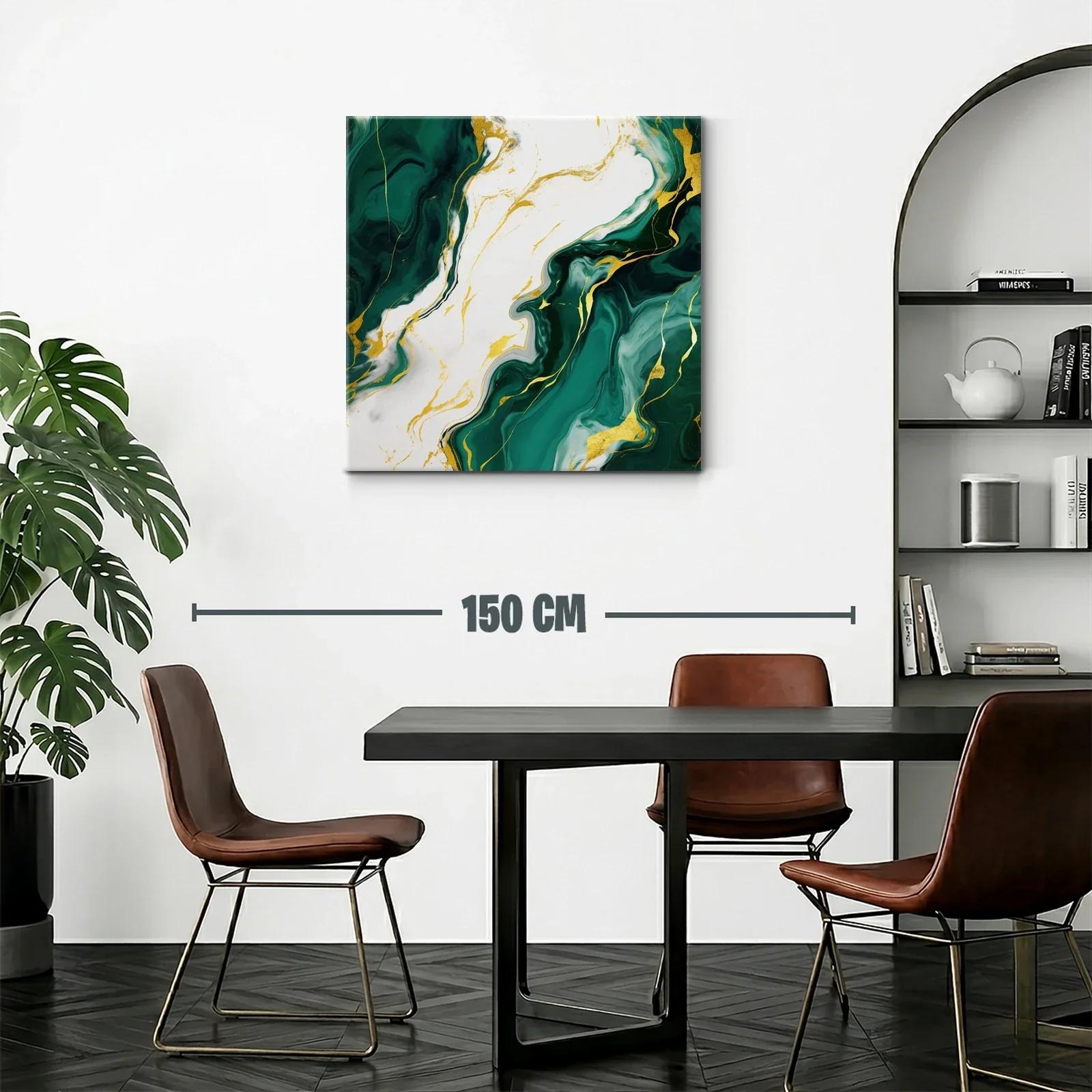 Cuadro abstracto con tonos verdes y detalles dorados — miniatura 2