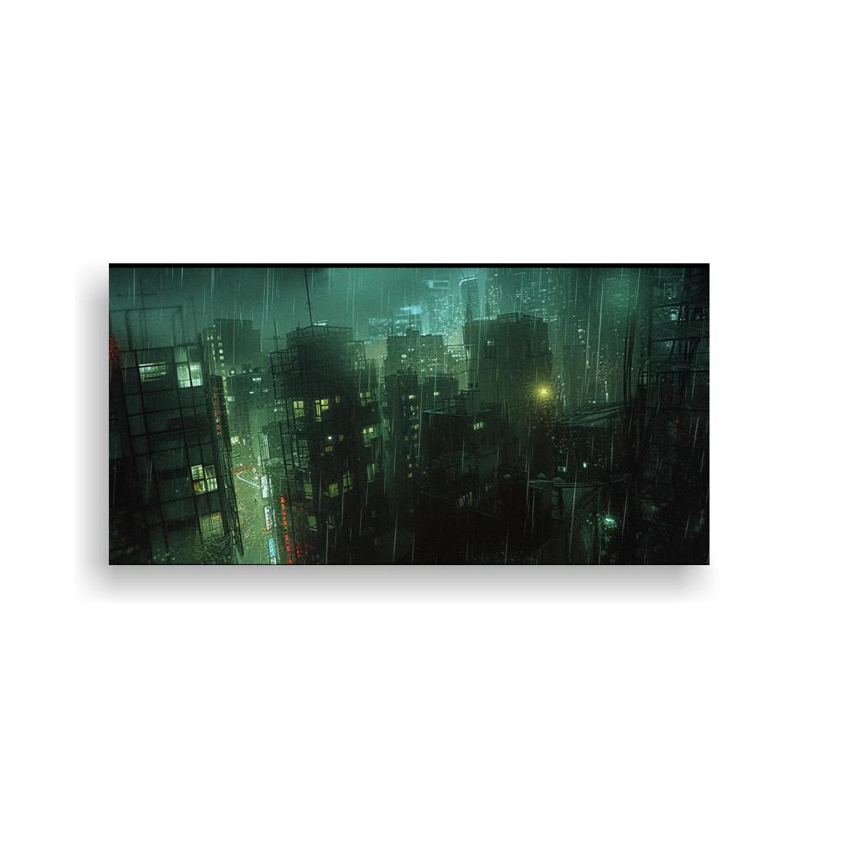 Cuadro ciudad nocturna futurista con franja luminosa — imagen principal
