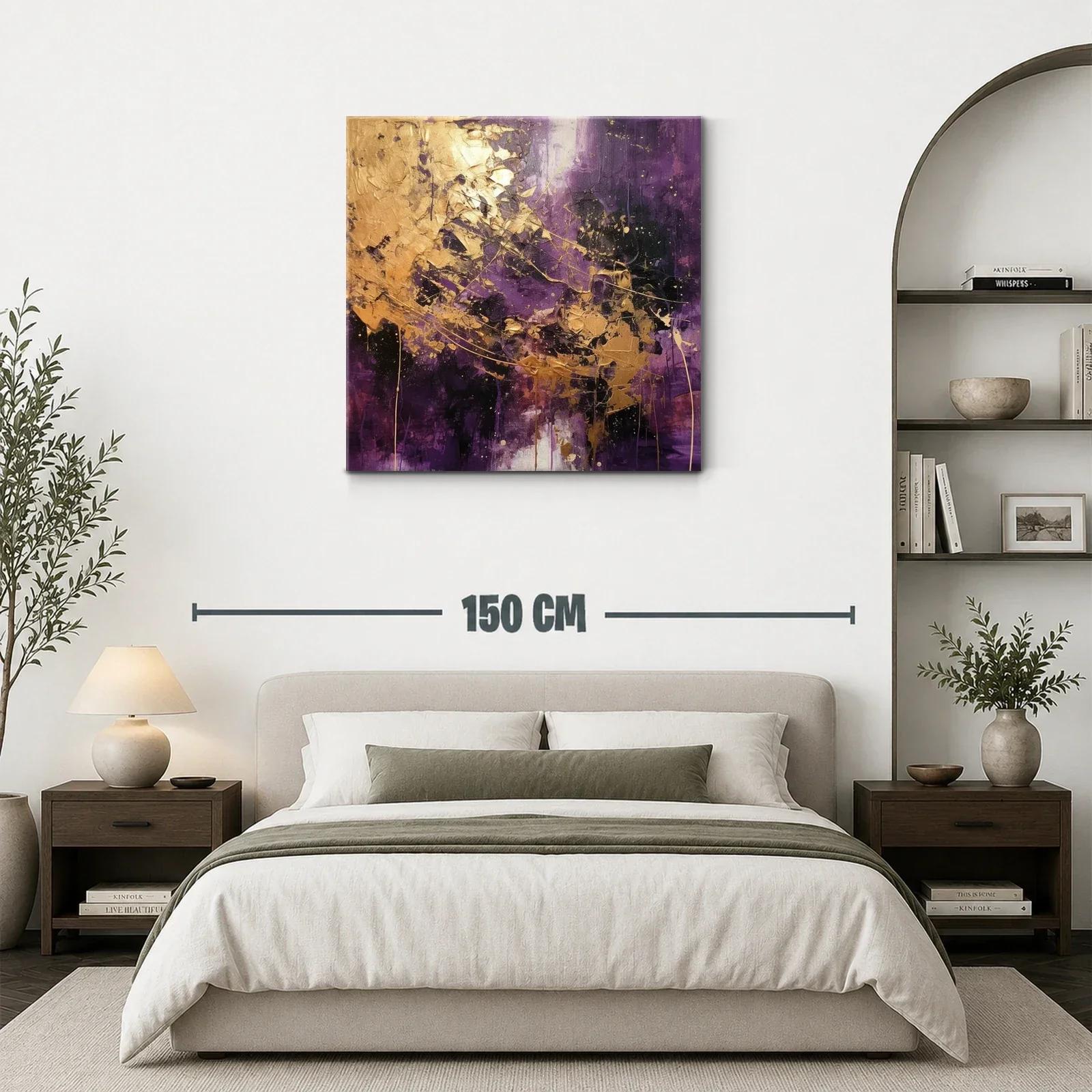 Cuadro abstracto con detalles dorados y tonos violetas intensos — miniatura 3