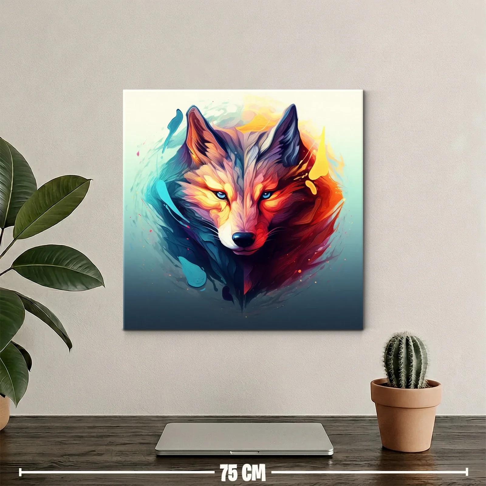 Retrato vibrante de lobo con contraste de fuego y hielo — miniatura 2