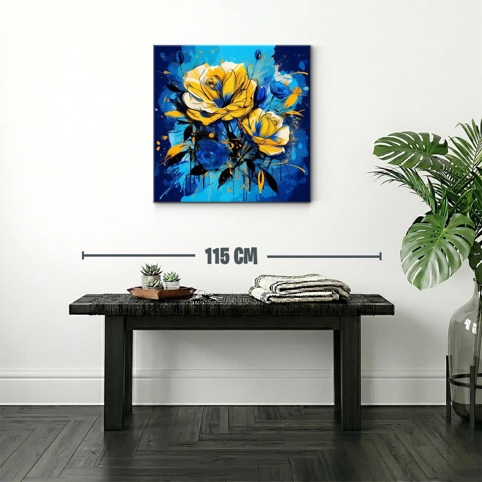 Cuadro floral vibrante con rosas en tonos azules y amarillos — miniatura 2