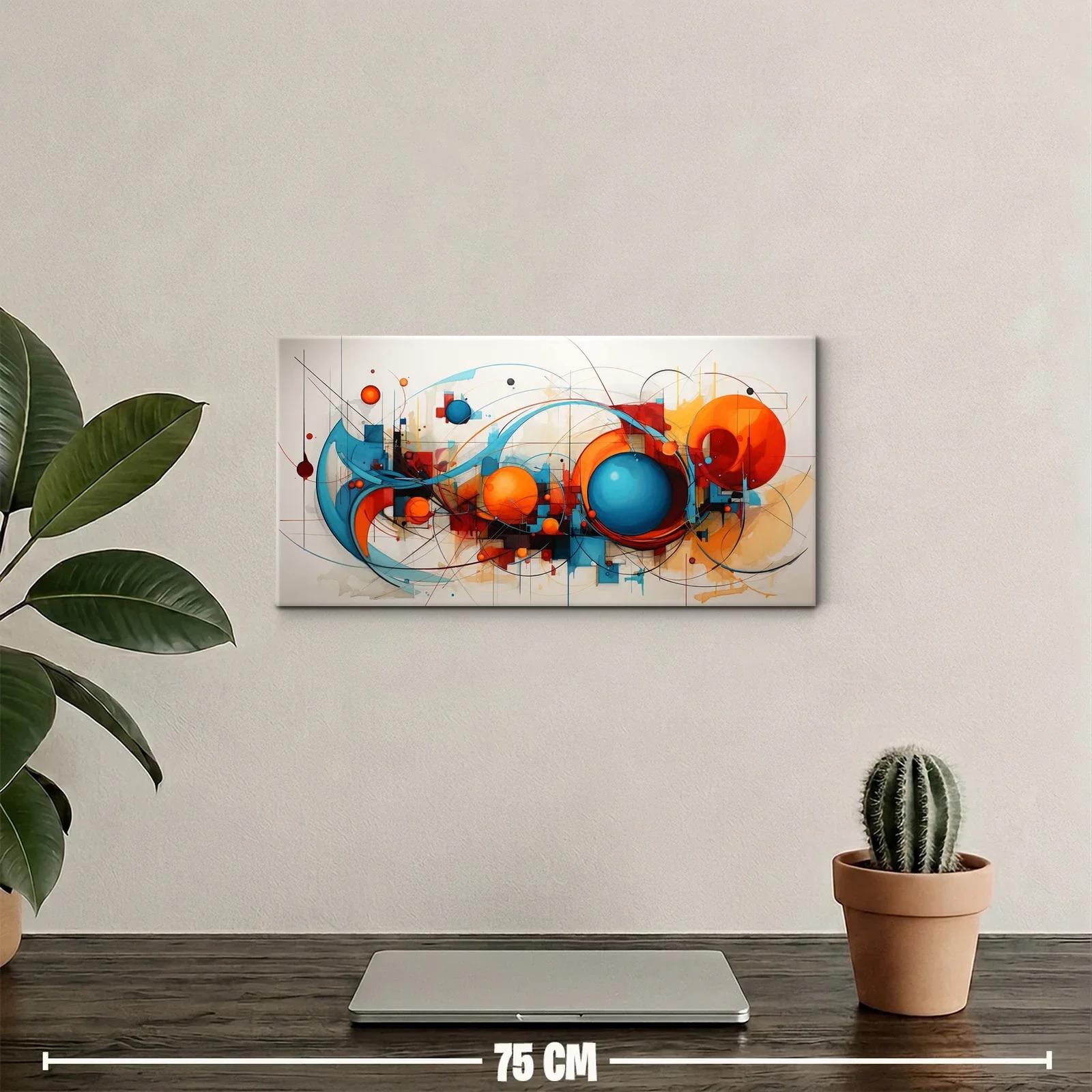 Cuadro composición geométrica abstracta con esferas azules y naranjas — miniatura 2