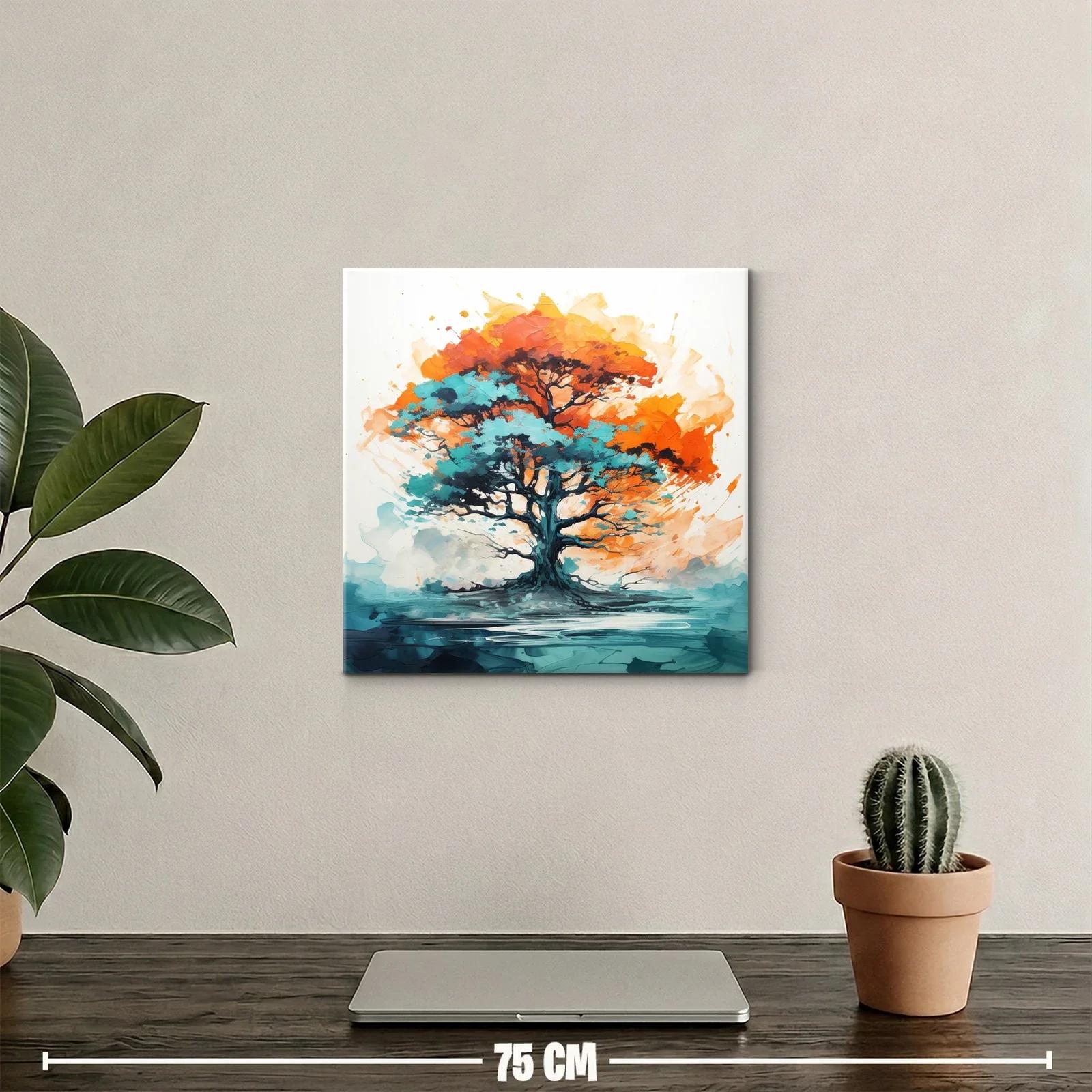 Árbol vibrante con tonos turquesa y naranja intenso — miniatura 2