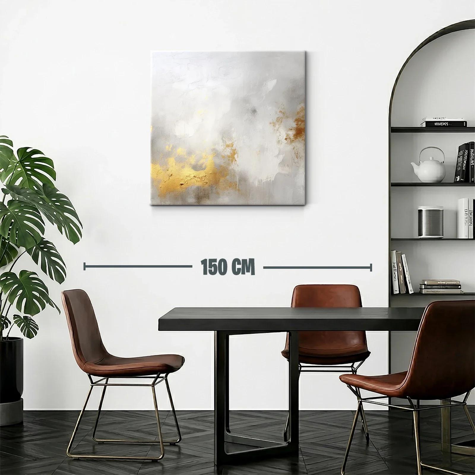 Cuadro abstracto elegante en tonos oro y neutros — miniatura 2
