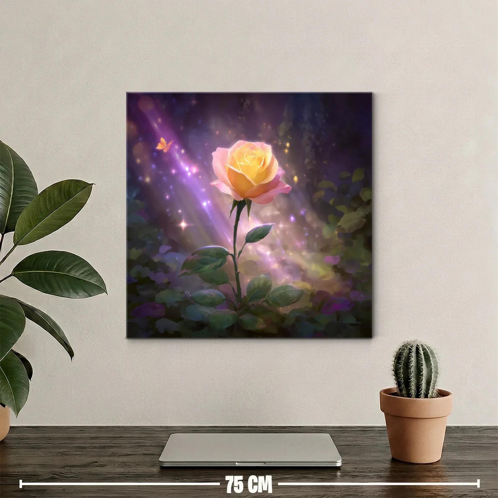 Rosa luminosa en jardín encantado con mariposa dorada — miniatura 2