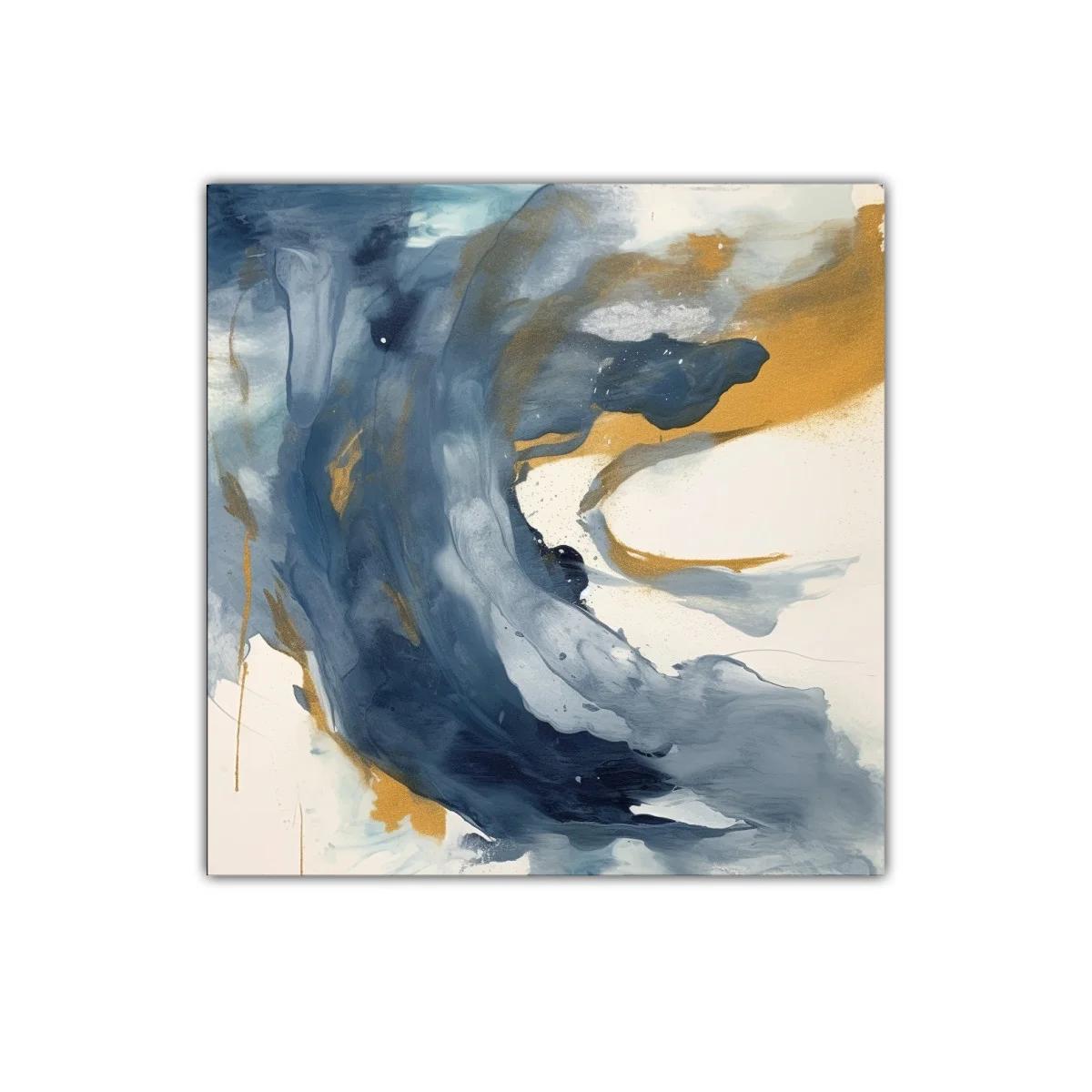 Cuadro abstracto con tonos azules y dorados vibrantes — miniatura 1