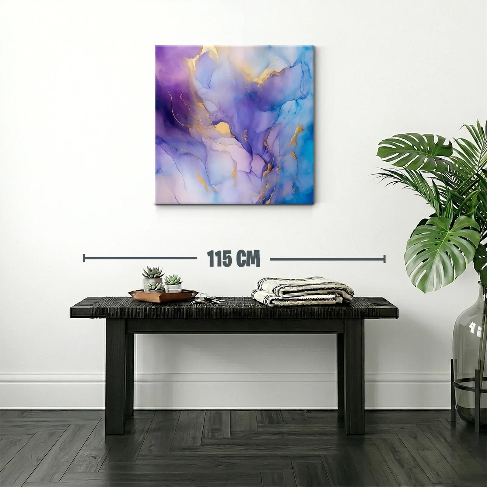 Cuadro abstracto en tonos azul, violeta y dorado elegante — miniatura 2