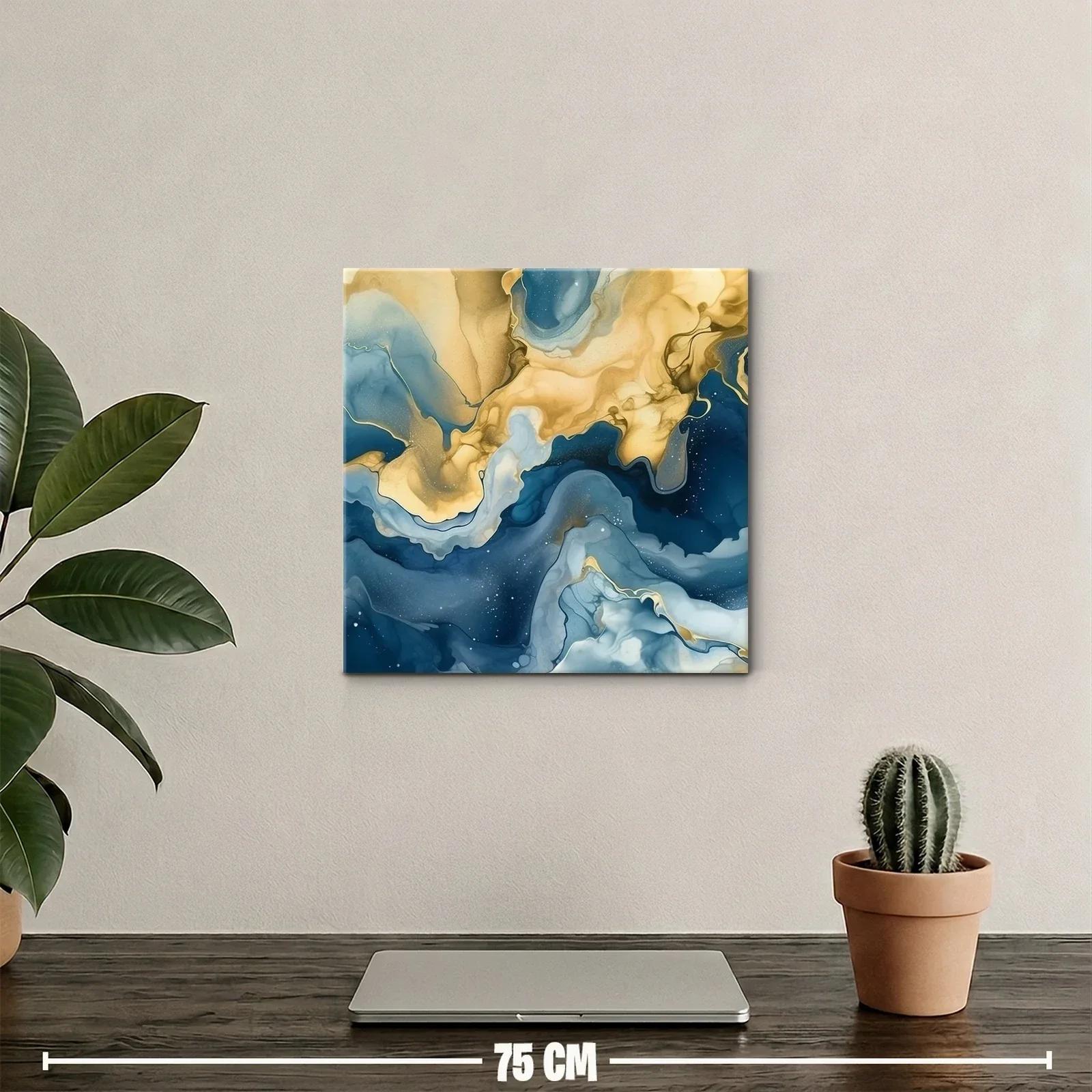 Composición abstracta en azul y dorado efecto fluido — miniatura 2